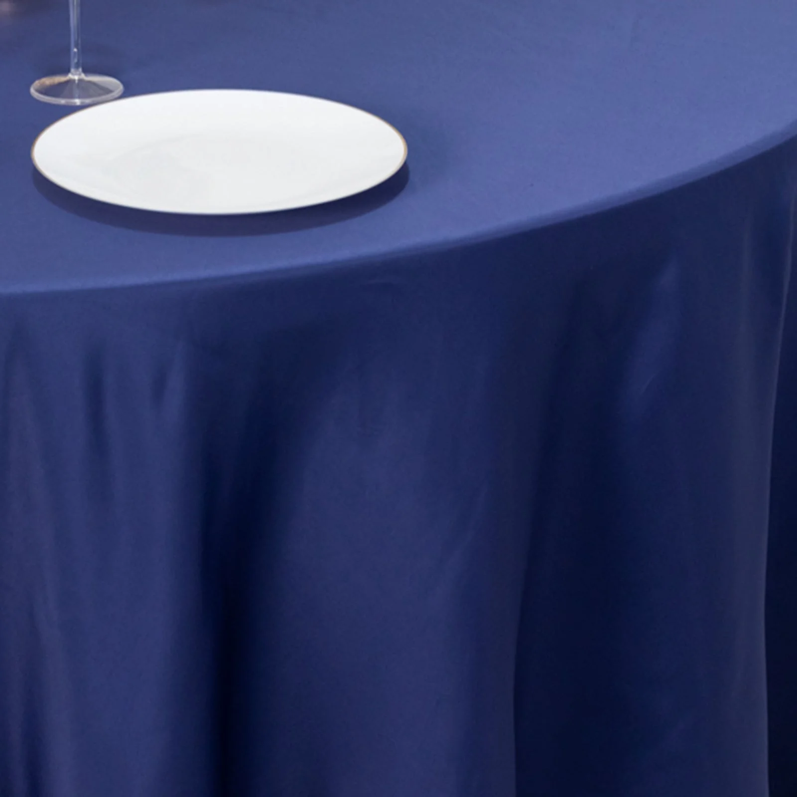 Lamour Satin Round Tablecloth 120" Navy Blue - Seamless Table Cover - Image 6
