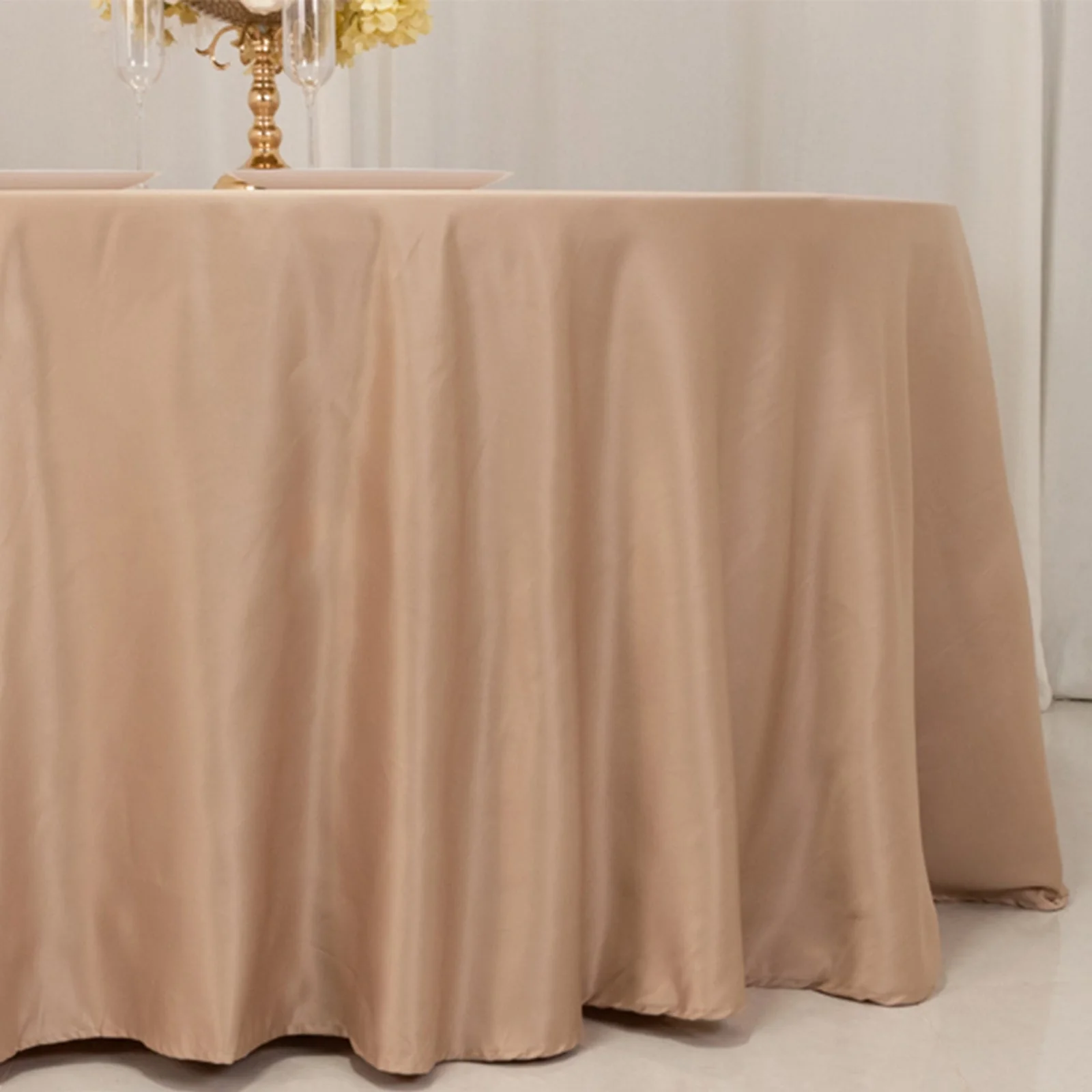 Lamour Satin Round Tablecloth 120" Nude - Seamless Table Cover - Image 2