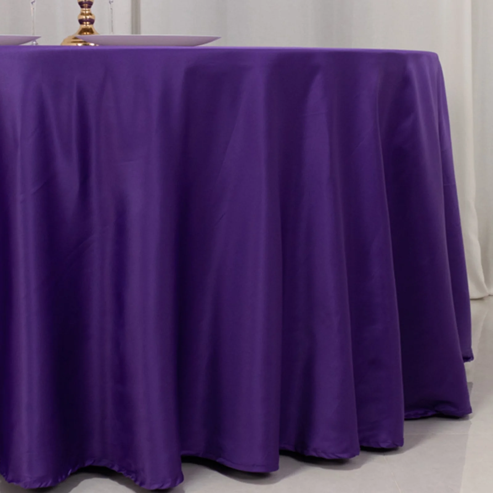 Lamour Satin Round Tablecloth 120" Purple - Seamless Table Cover - Image 2