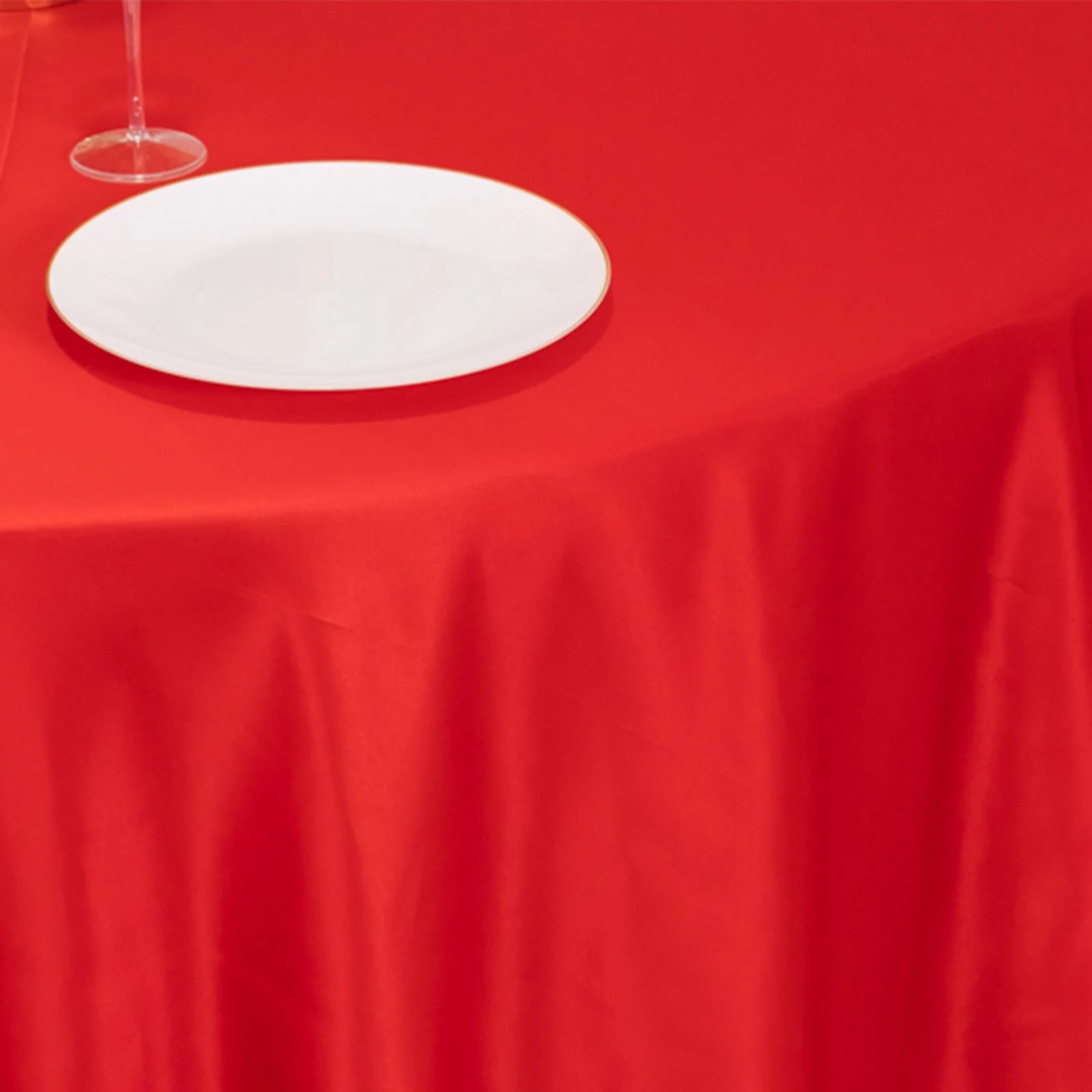 Lamour Satin Round Tablecloth 120" Red - Seamless Table Cover - Image 6
