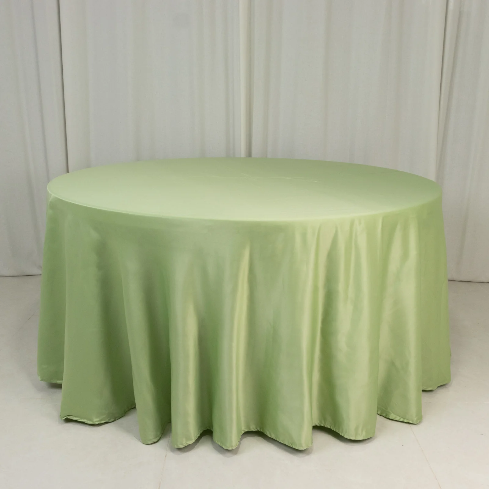 Lamour Satin Round Tablecloth 120" Sage Green - Seamless Table Cover