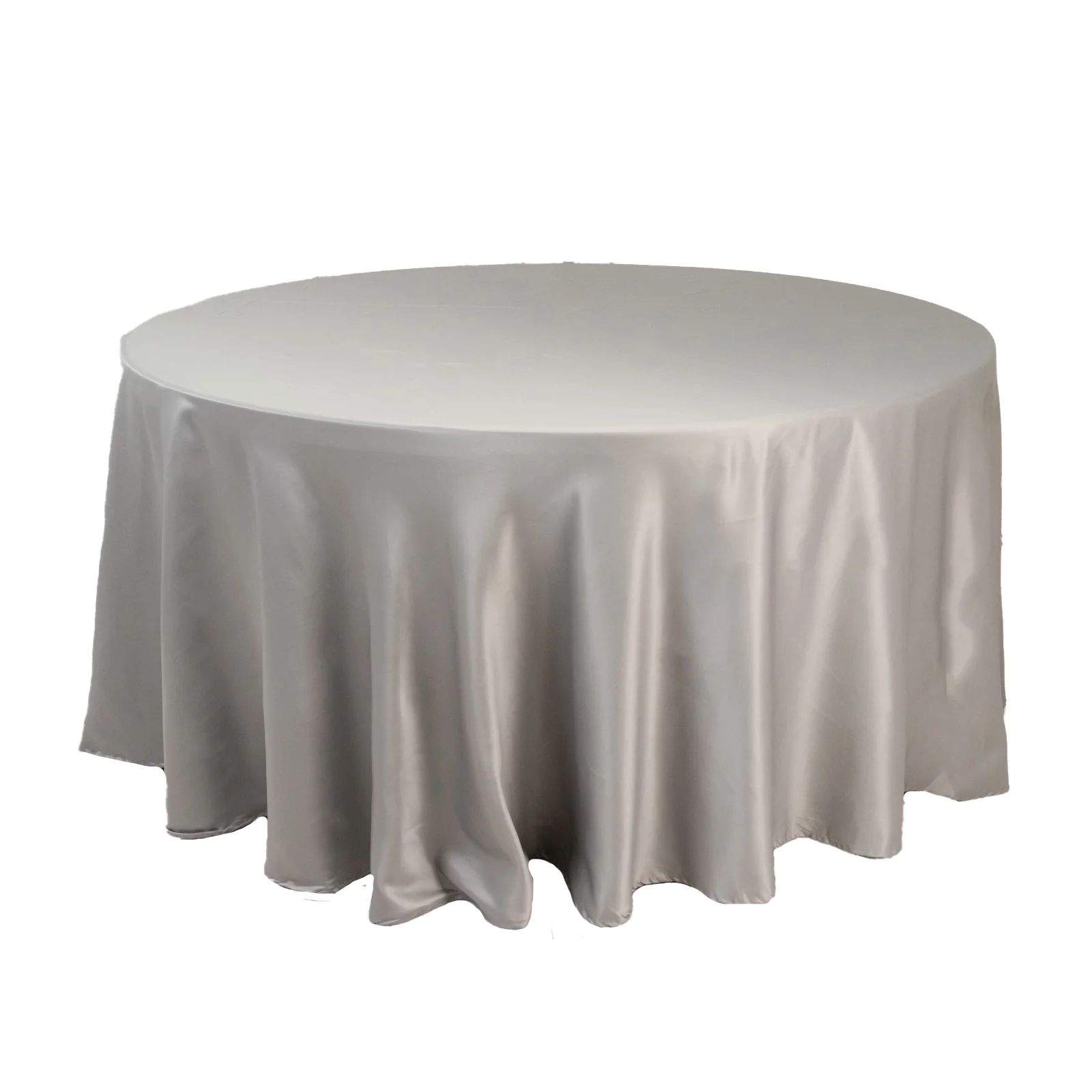 Lamour Satin Round Tablecloth 120" Silver - Seamless Table Cover - Image 3