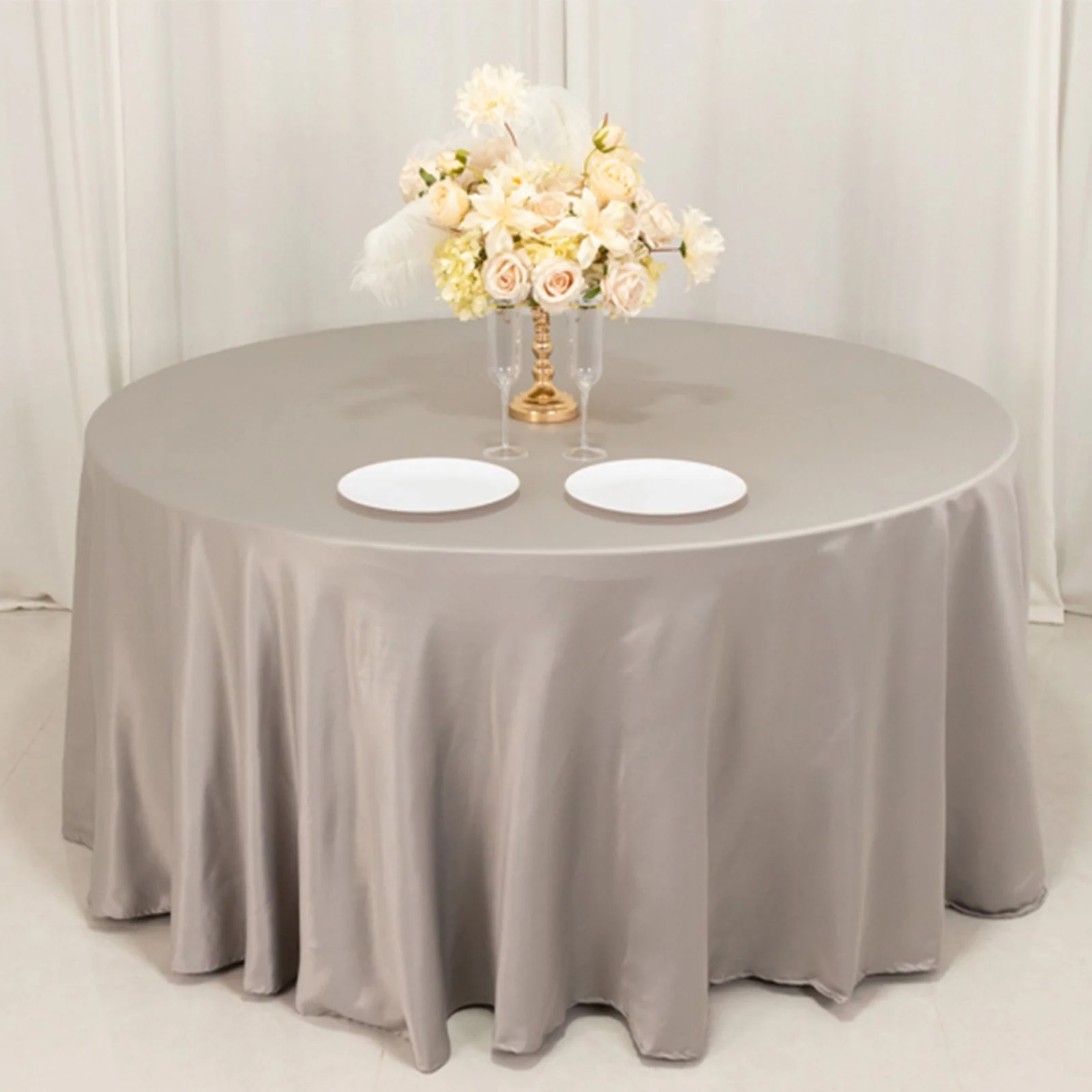 Lamour Satin Round Tablecloth 120" Silver - Seamless Table Cover - Image 8