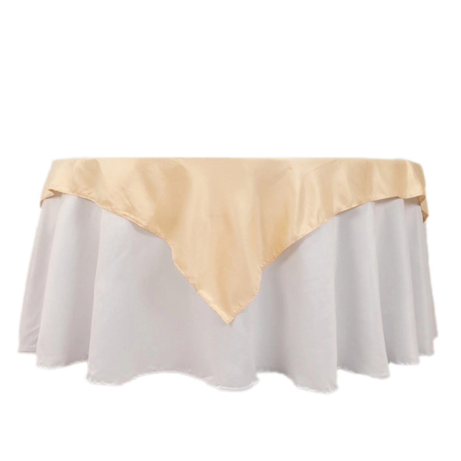 Lamour Satin Square Table Overlay 54"x54" Beige - Soft Tempered Sheen Table Topper - Image 3