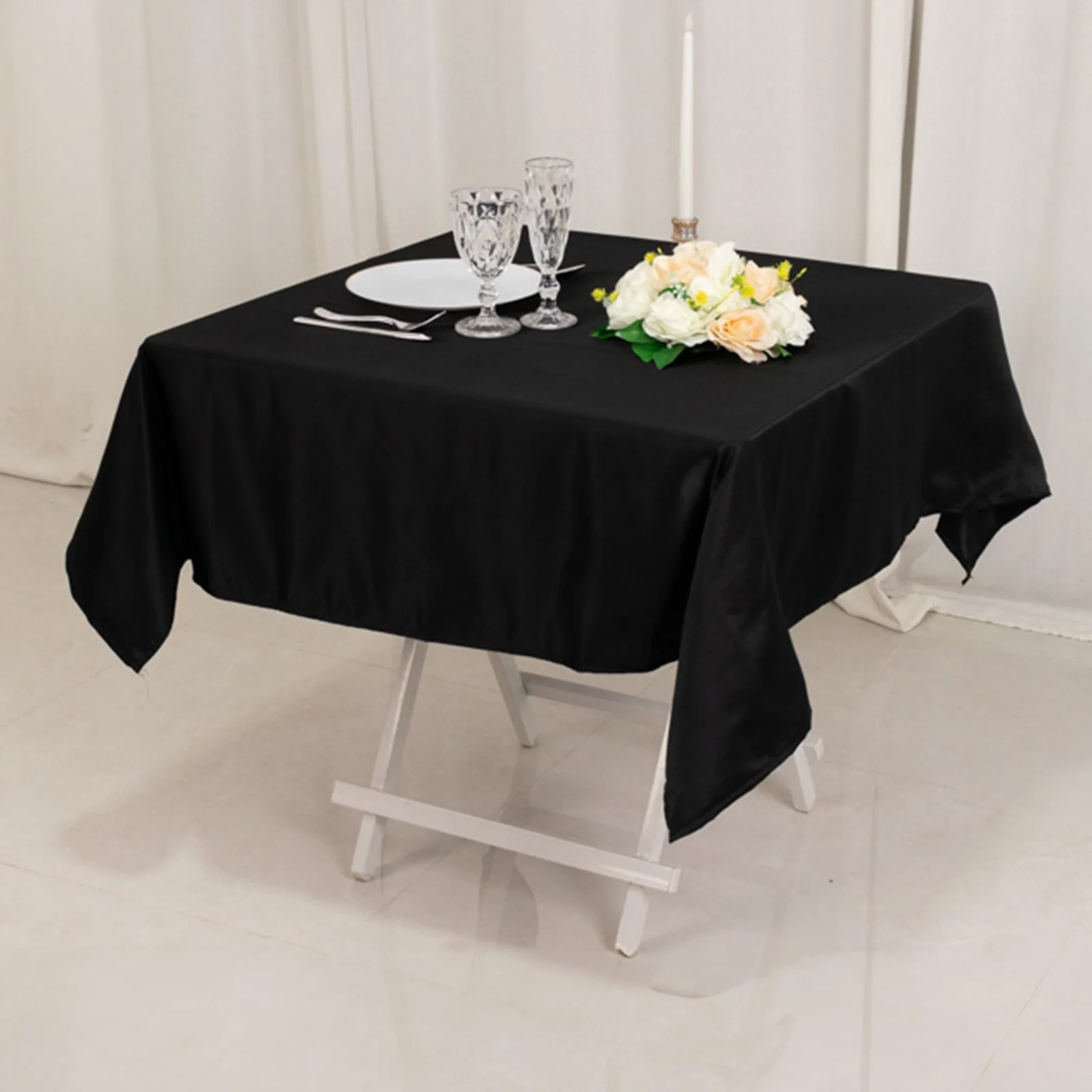 Lamour Satin Square Table Overlay 54"x54" Black - Classy Table Topper with Soft Tempered Sheen for Upscale Occasions - Image 2