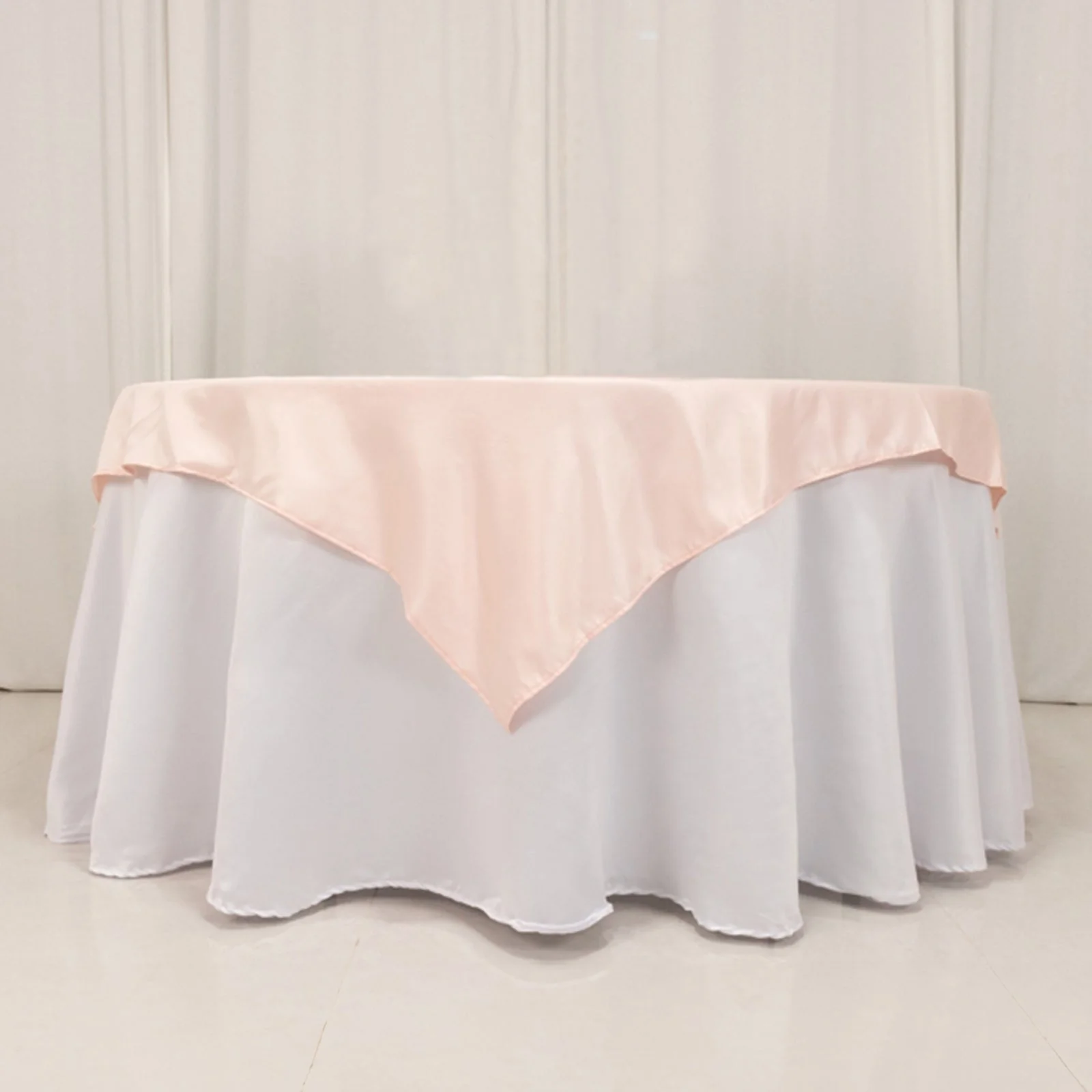 Lamour Satin Square Table Overlay 54"x54" Blush - Soft Tempered Sheen Table Topper