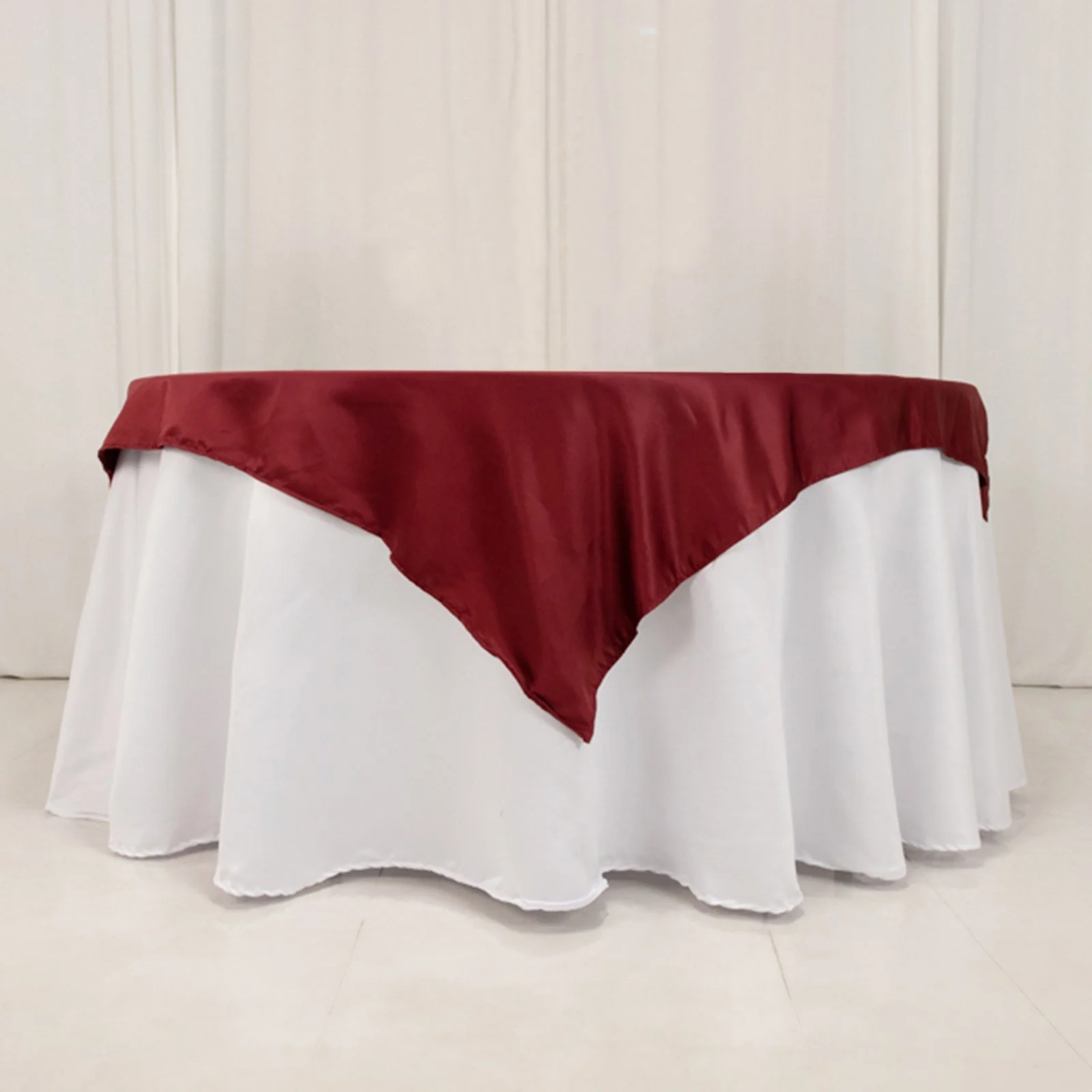 Lamour Satin Square Table Overlay 54"x54" Burgundy - Soft Tempered Sheen Table Topper