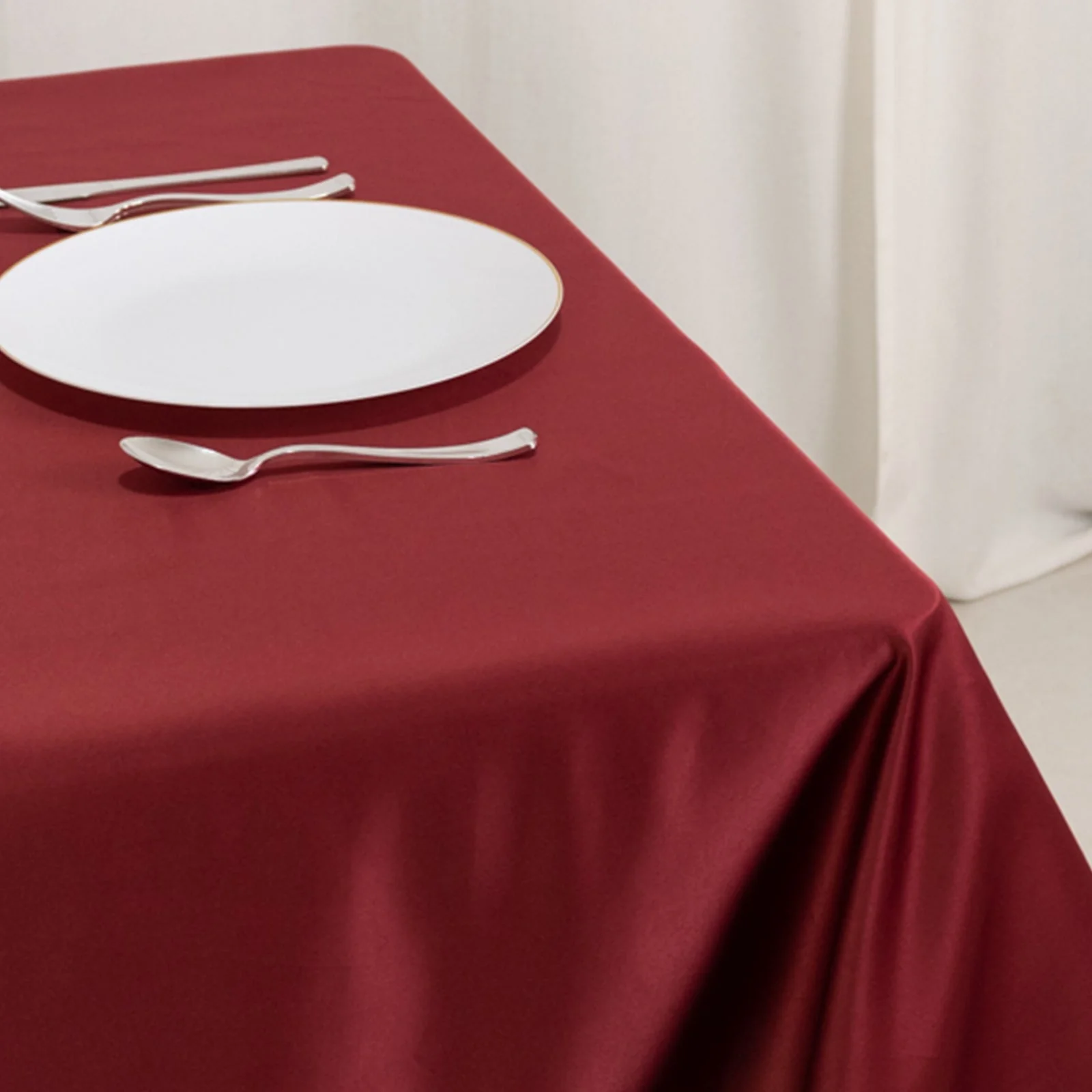 Lamour Satin Square Table Overlay 54"x54" Burgundy - Soft Tempered Sheen Table Topper - Image 5
