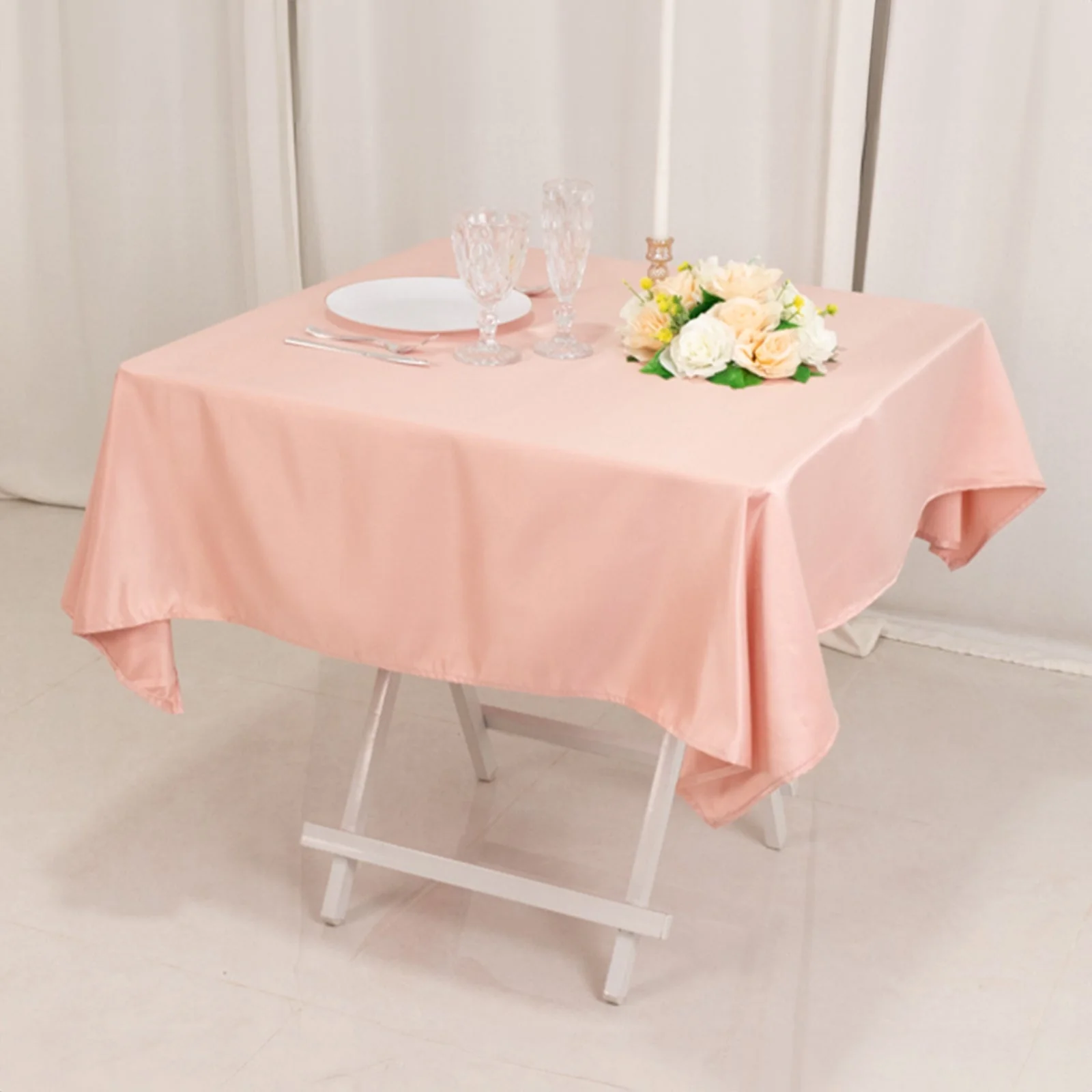 Lamour Satin Square Table Overlay 54"x54" Dusty Rose - Soft Tempered Sheen Table Topper - Image 2
