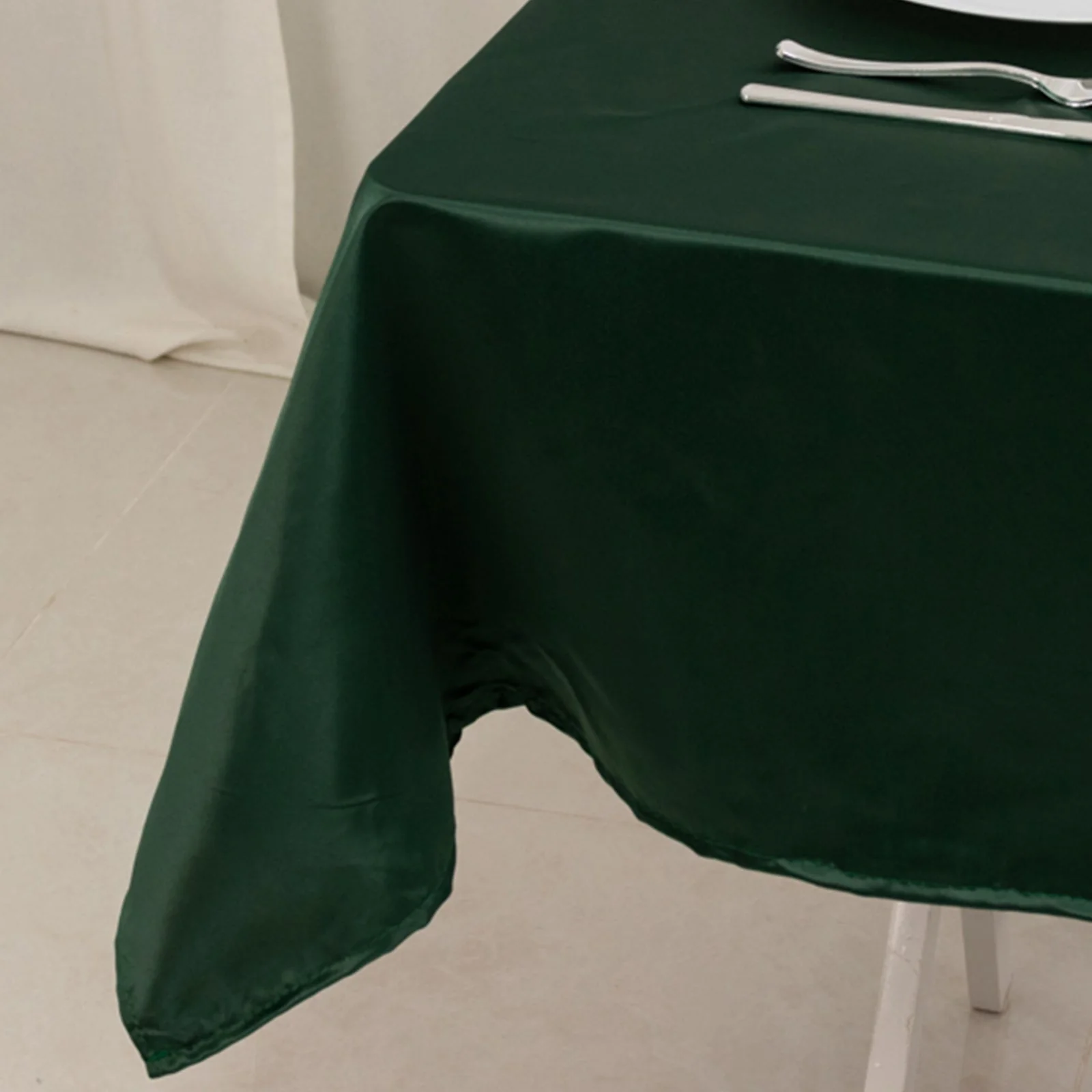Lamour Satin Square Table Overlay 54"x54" Hunter Emerald Green - Soft Tempered Sheen Table Topper - Image 4