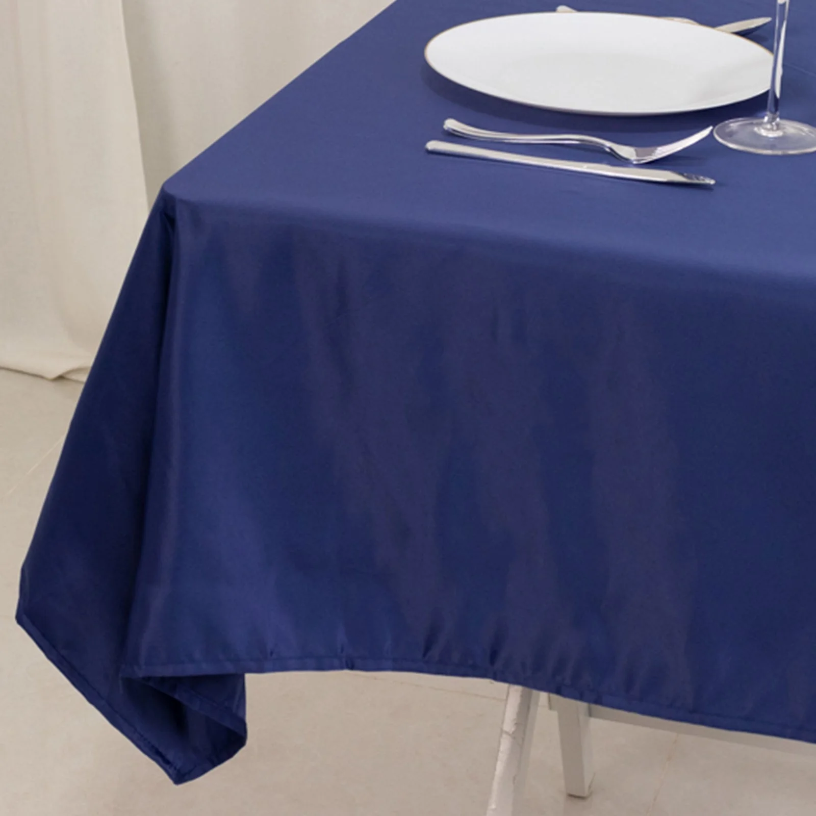 Lamour Satin Square Table Overlay 54"x54" Navy Blue - Soft Tempered Sheen Table Topper - Image 4