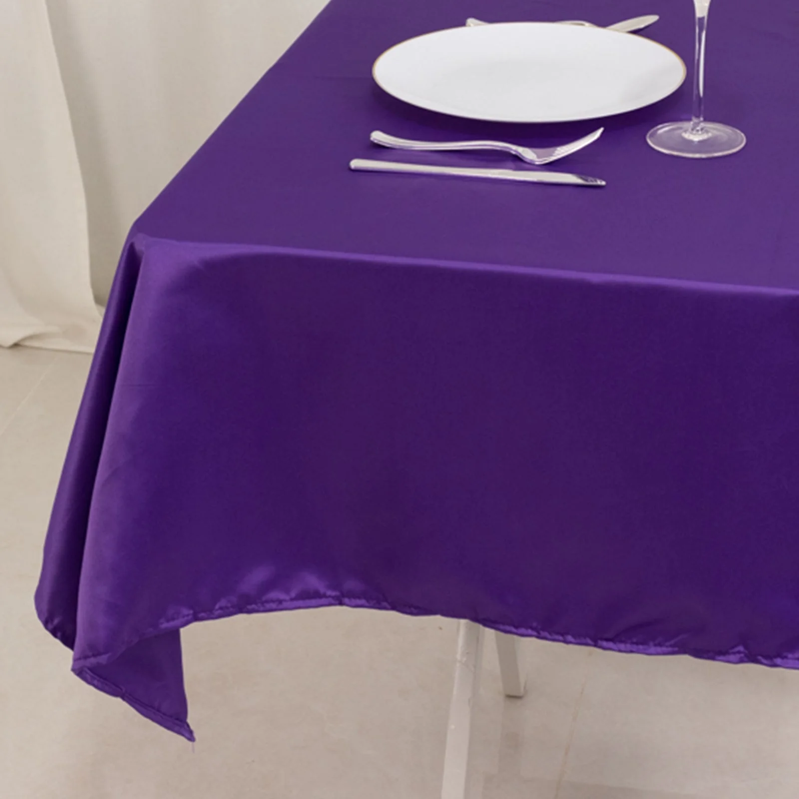 Lamour Satin Square Table Overlay 54"x54" Purple - Soft Tempered Sheen Table Topper - Image 4