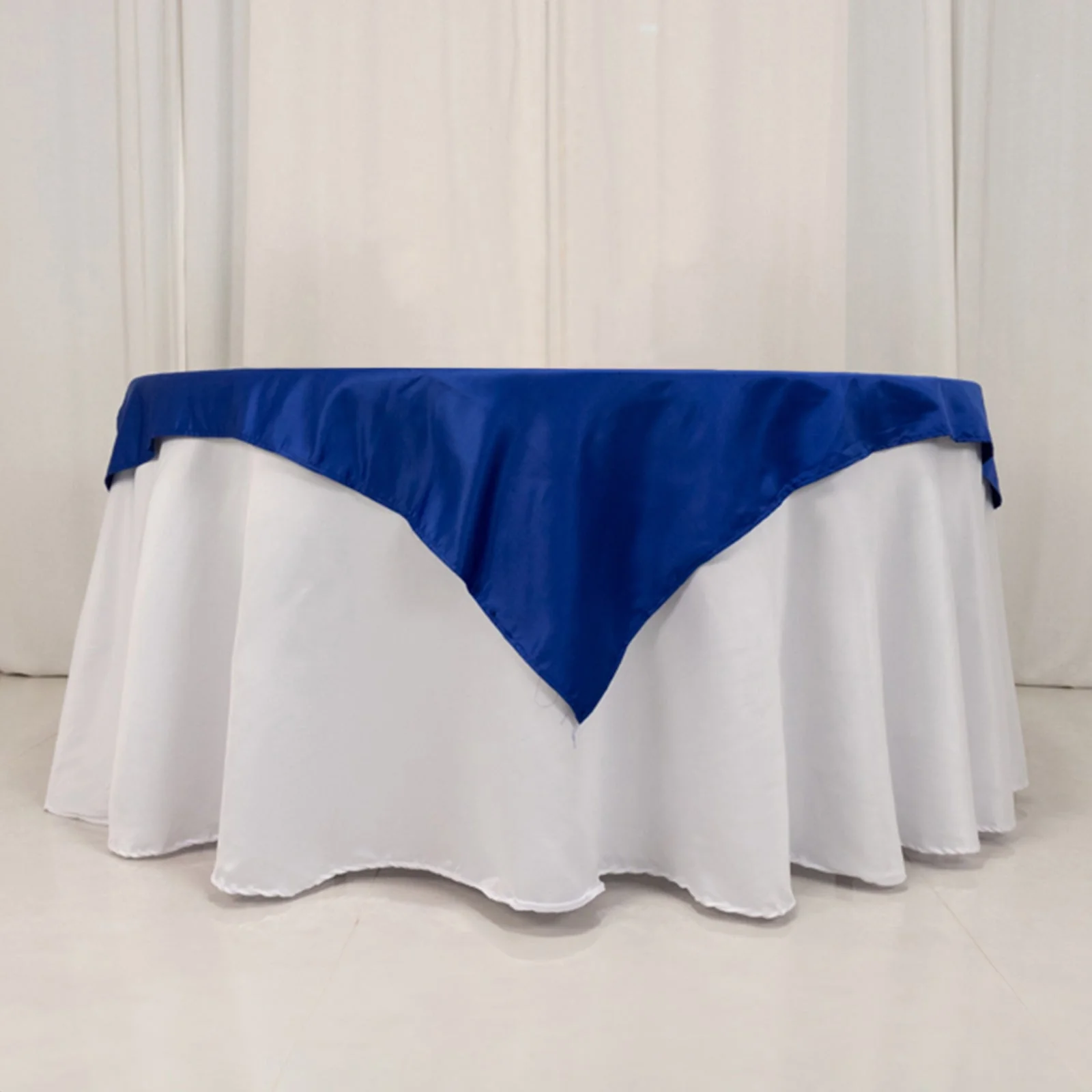 Lamour Satin Square Table Overlay 54"x54" Royal Blue - Soft Tempered Sheen Table Topper
