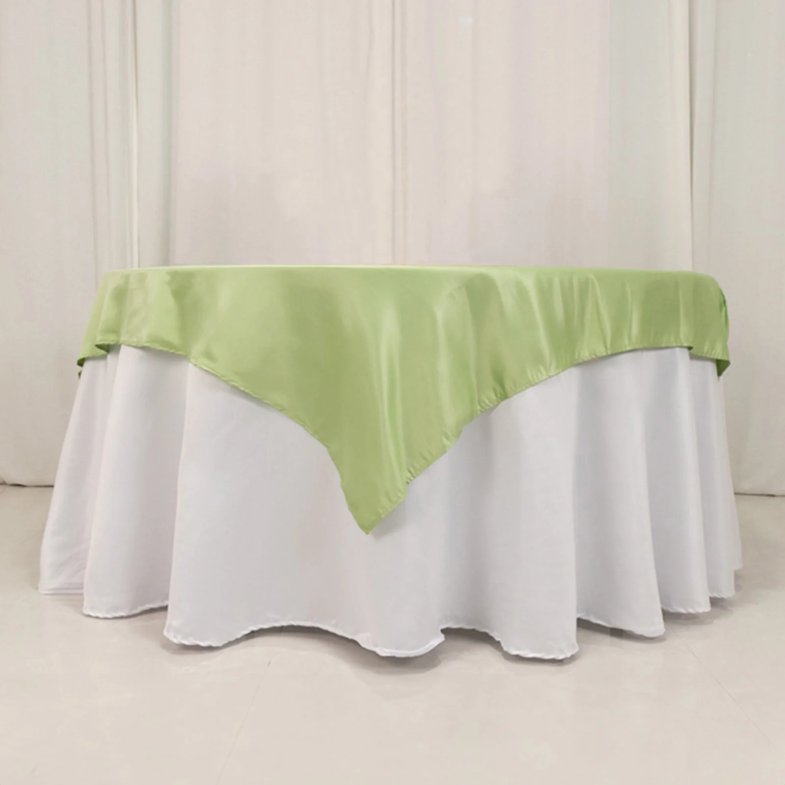 Lamour Satin Square Table Overlay 54"x54" Sage Green - Soft Tempered Sheen Table Topper