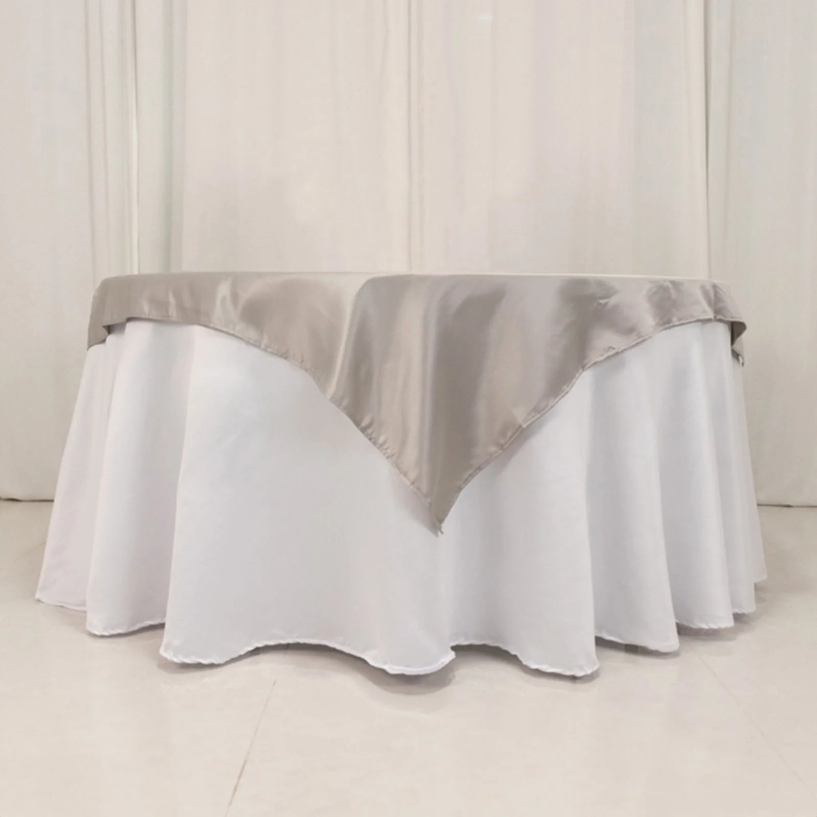 Lamour Satin Square Table Overlay 54"x54" Silver - Soft Tempered Sheen Table Topper