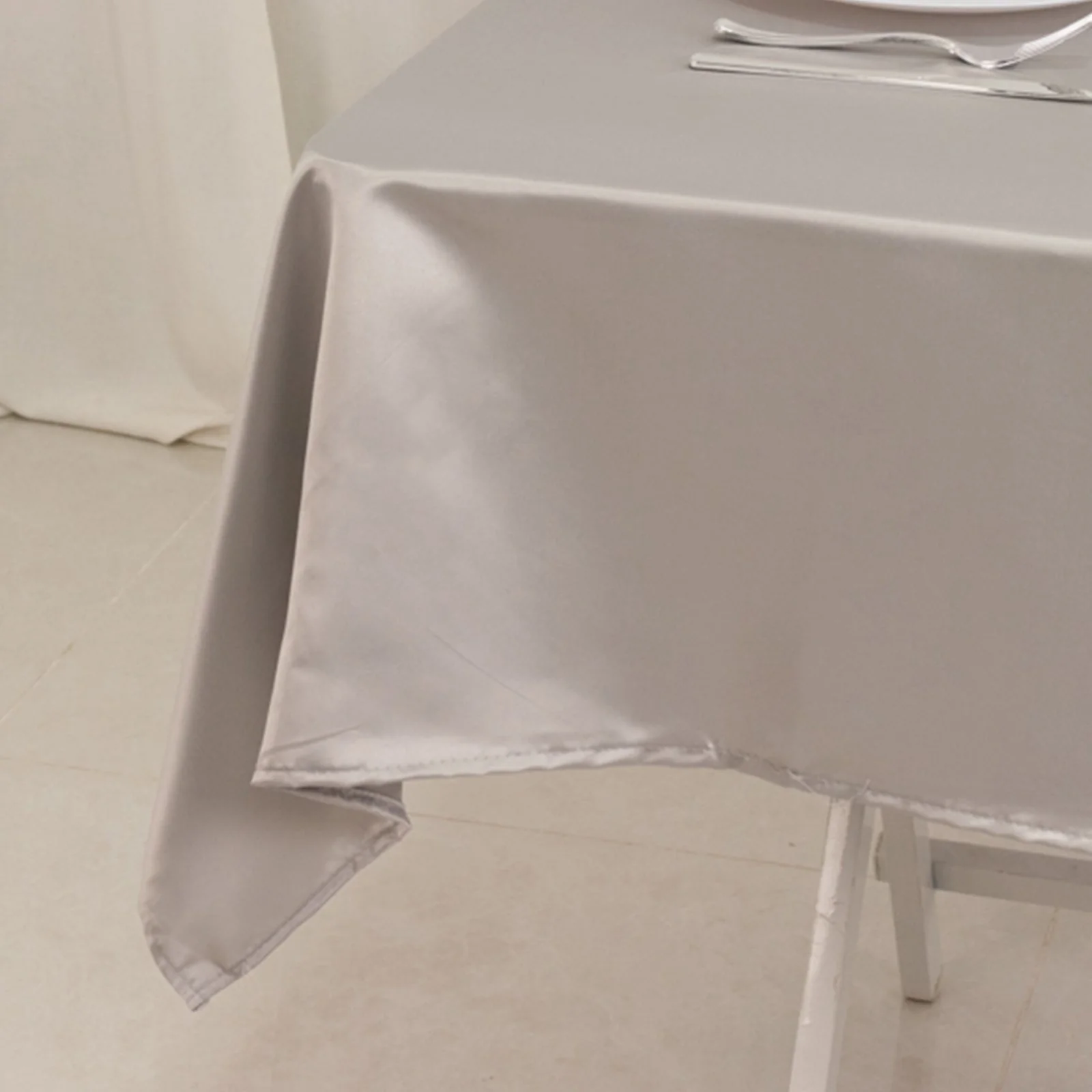 Lamour Satin Square Table Overlay 54"x54" Silver - Soft Tempered Sheen Table Topper - Image 4