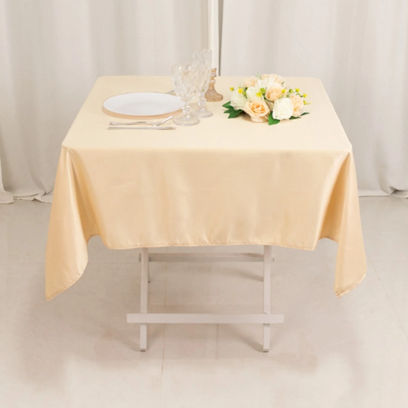 Lamour Satin Square Tablecloth 54"x54" Beige - Classy Silk-Like Table Cover - Image 2