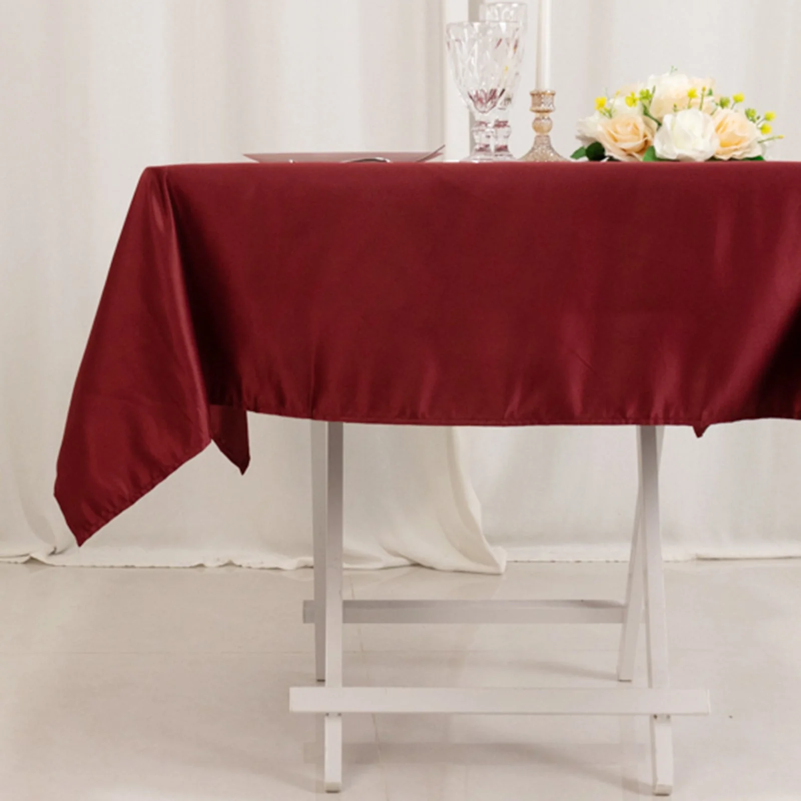 Lamour Satin Square Tablecloth 54"x54" Burgundy - Classy Silk-Like Table Cover - Image 5