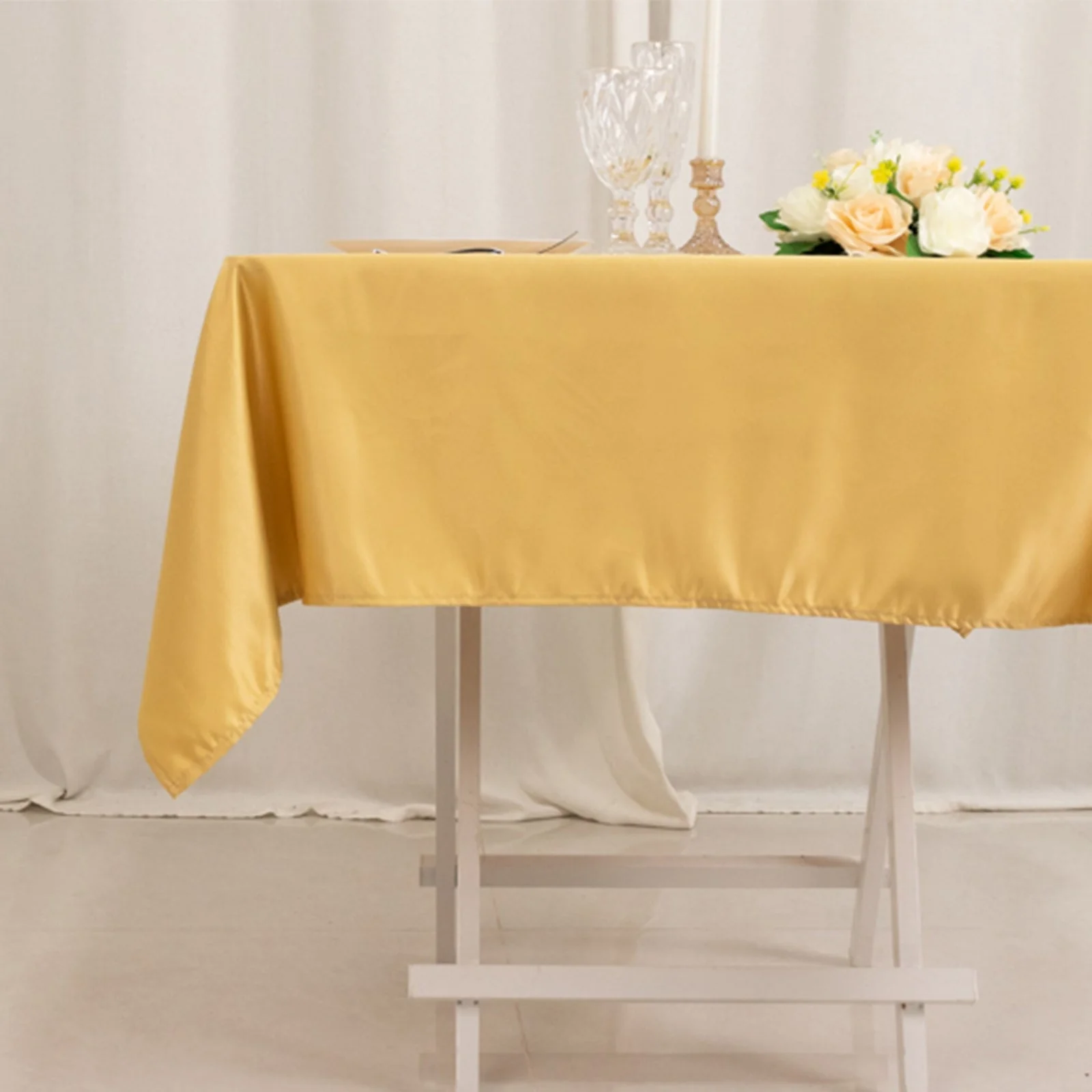 Lamour Satin Square Tablecloth 54"x54" Champagne - Classy Silk-Like Table Cover - Image 5