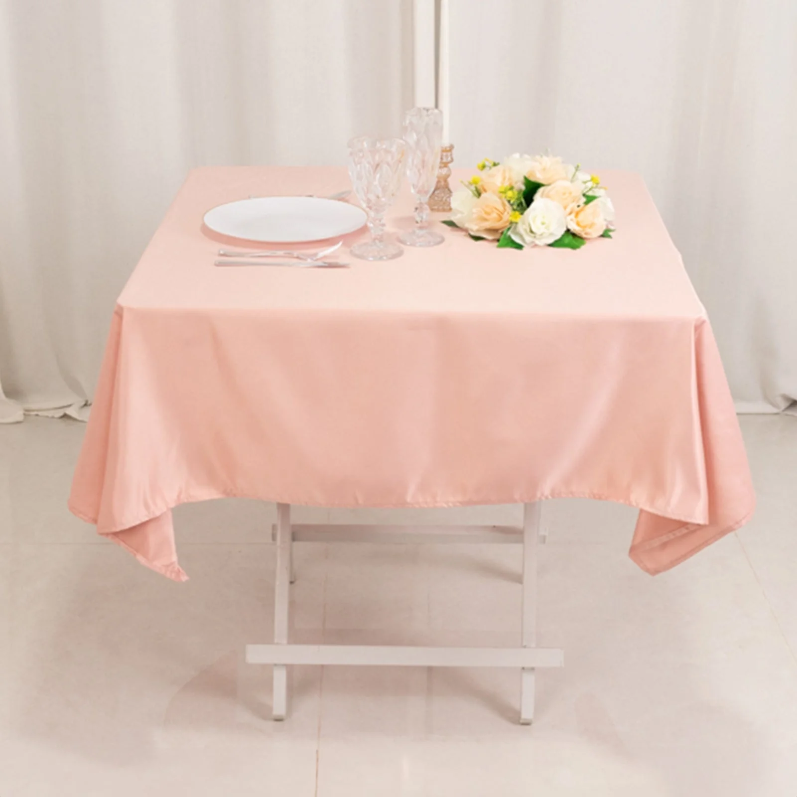 Lamour Satin Square Tablecloth 54"x54" Dusty Rose - Classy Silk-Like Table Cover - Image 2