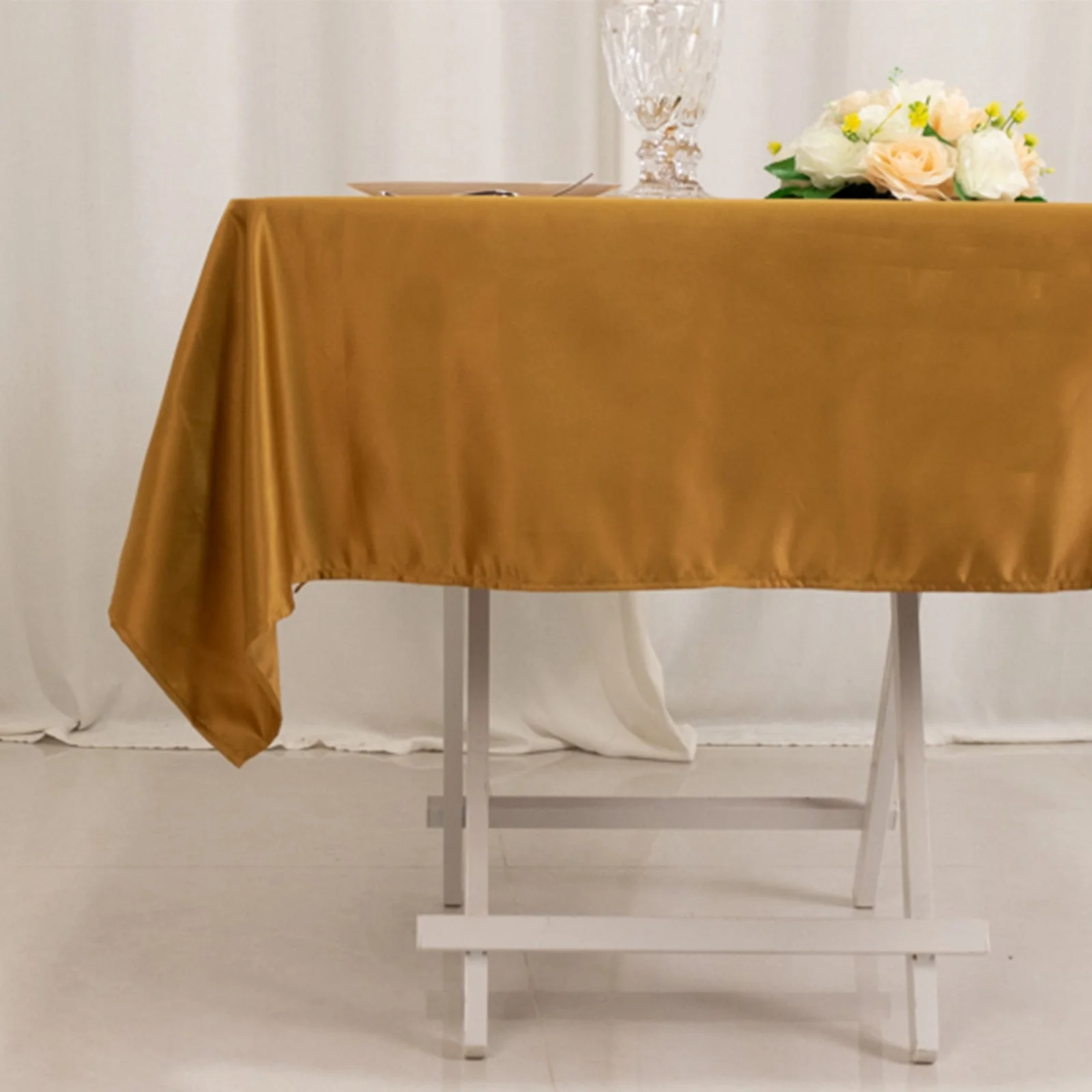 Lamour Satin Square Tablecloth 54"x54" Gold - Classy Table Cover with Soft Tempered Sheen for Upscale Occasions - Image 5