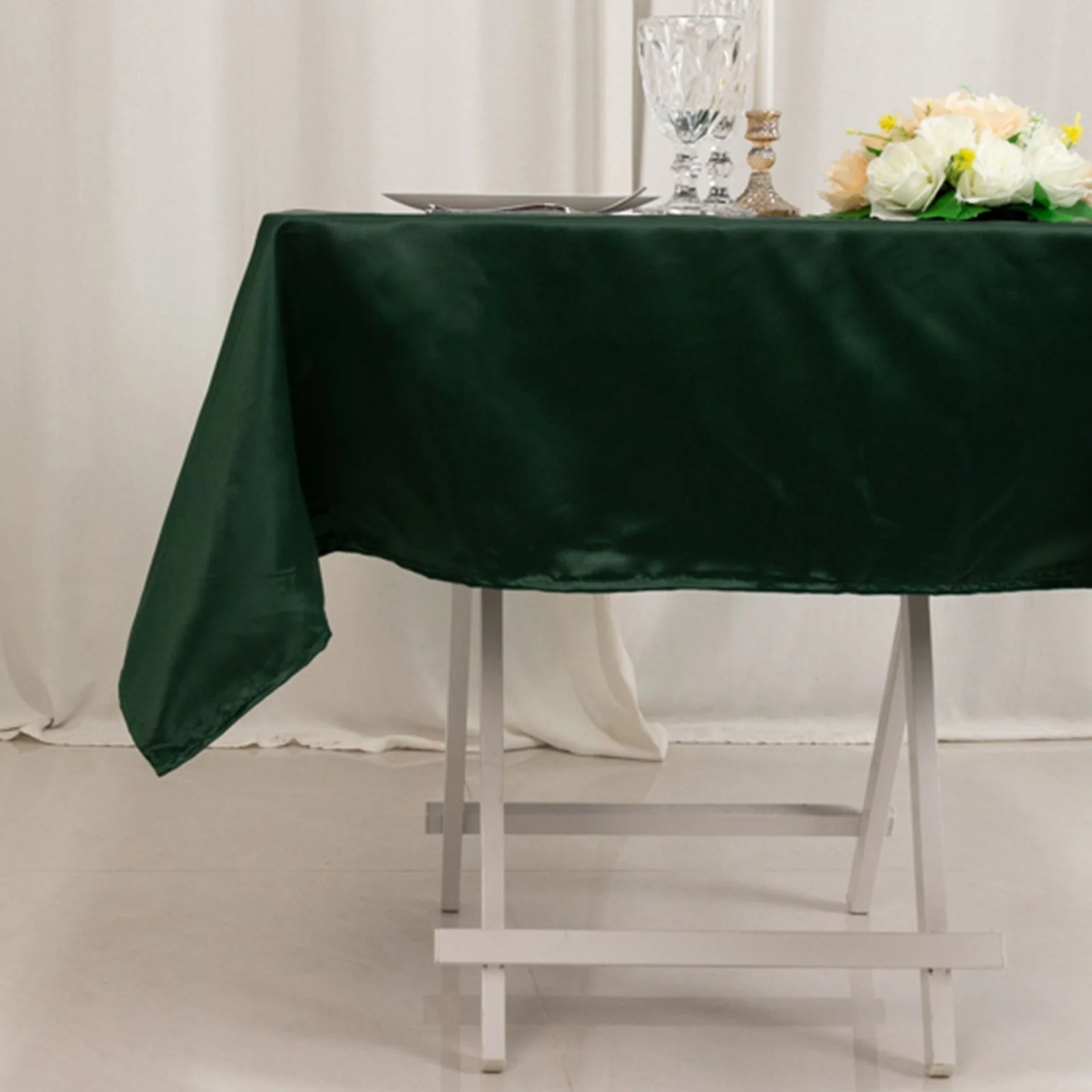 Lamour Satin Square Tablecloth 54"x54" Hunter Emerald Green - Classy Silk-Like Table Cover - Image 5