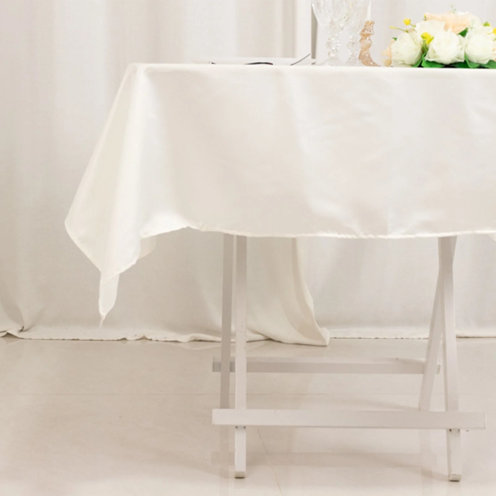 Lamour Satin Square Tablecloth 54"x54" Ivory - Classy Silk-Like Table Cover - Image 5