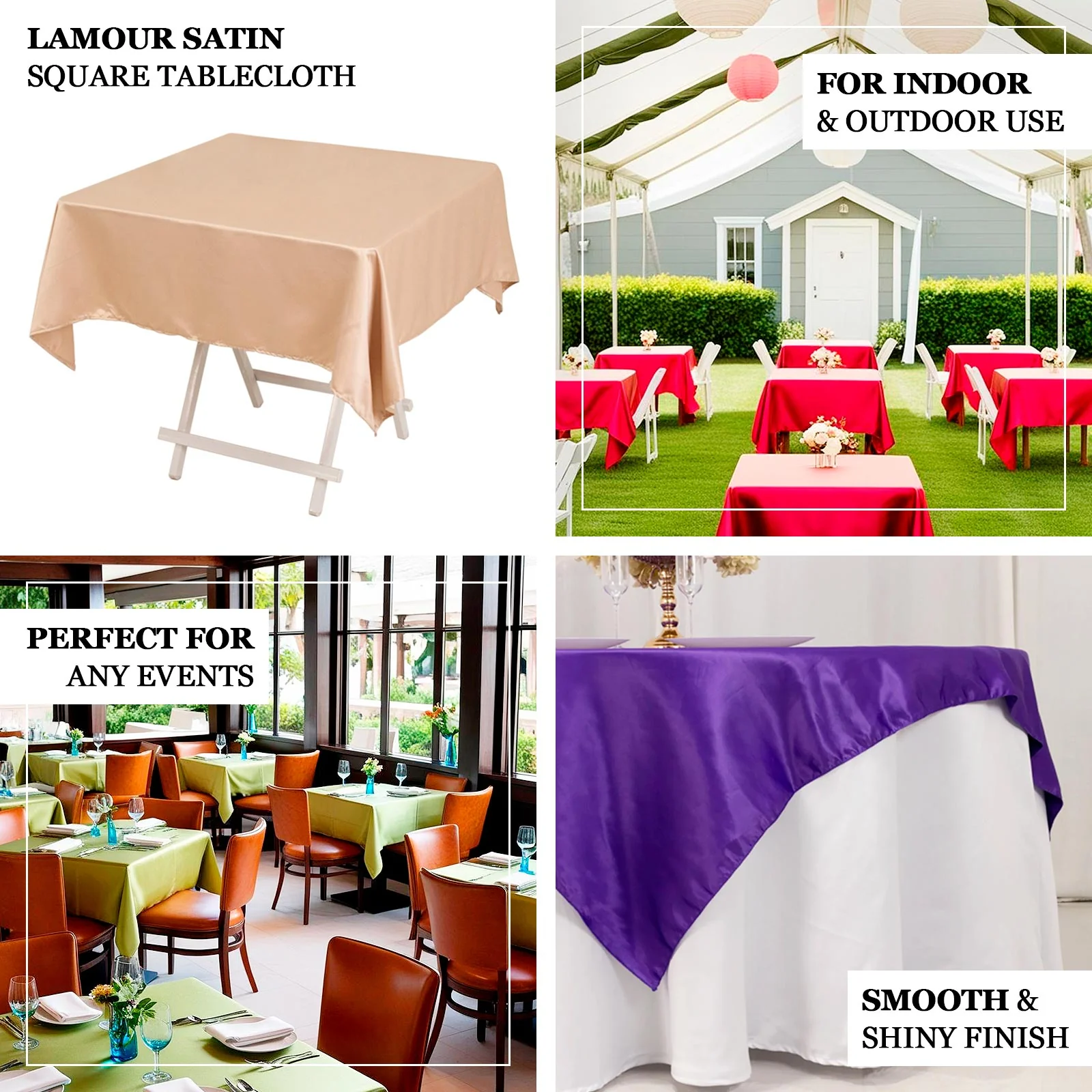 Lamour Satin Square Tablecloth 54"x54" Navy Blue - Classy Silk-Like Table Cover - Image 4