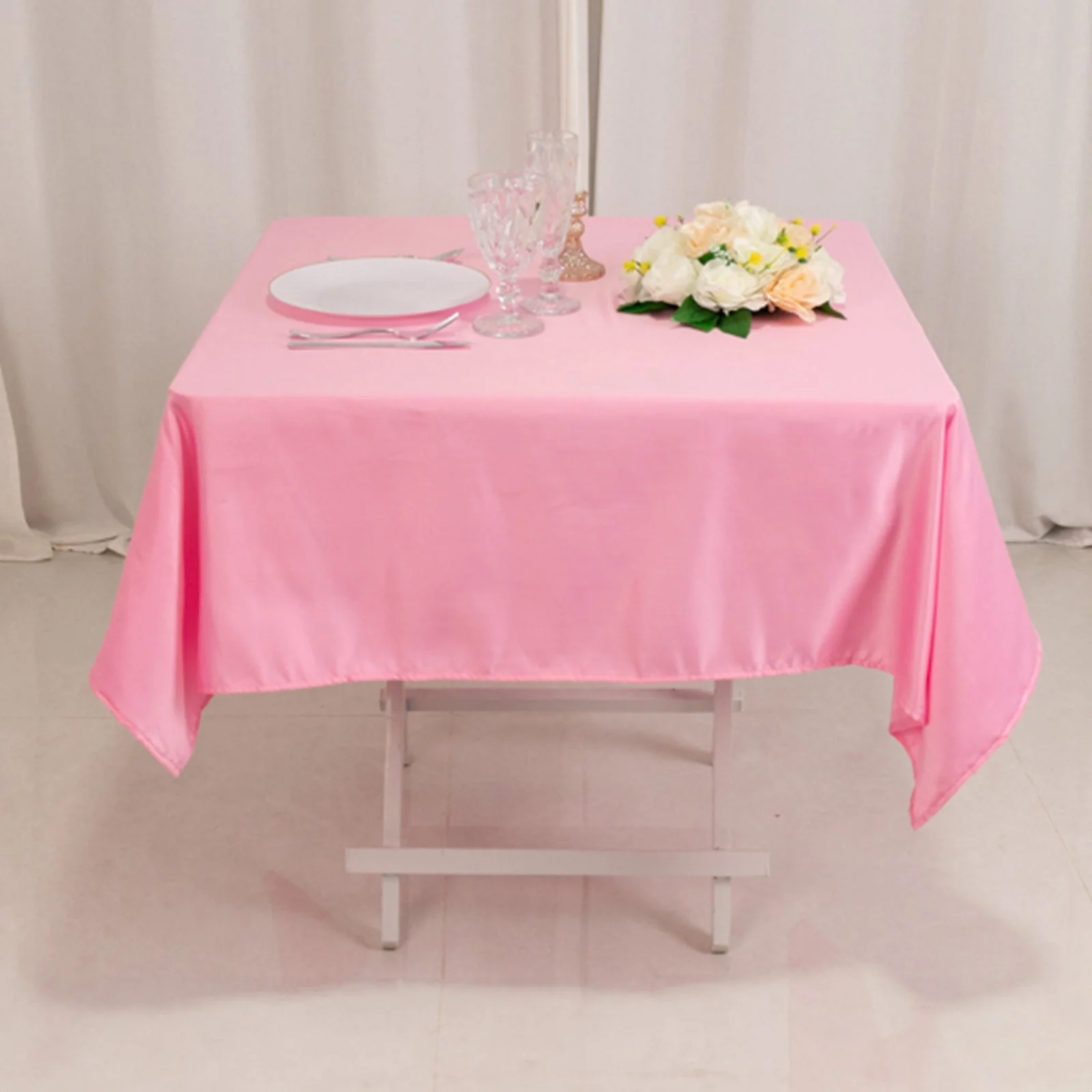 Lamour Satin Square Tablecloth 54"x54" Pink - Classy Silk-Like Table Cover - Image 2