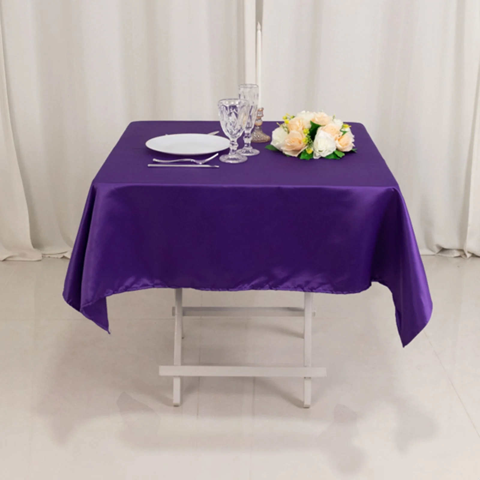 Lamour Satin Square Tablecloth 54"x54" Purple - Classy Silk-Like Table Cover - Image 2