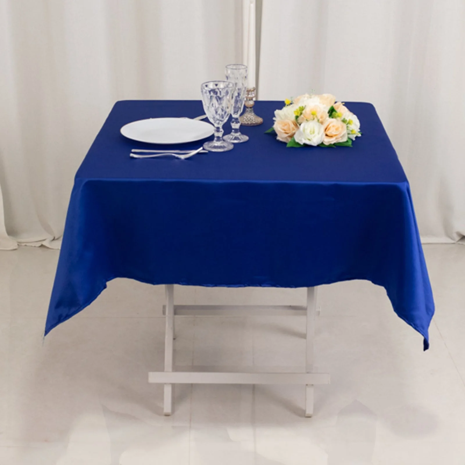 Lamour Satin Square Tablecloth 54"x54" Royal Blue - Classy Silk-Like Table Cover - Image 2