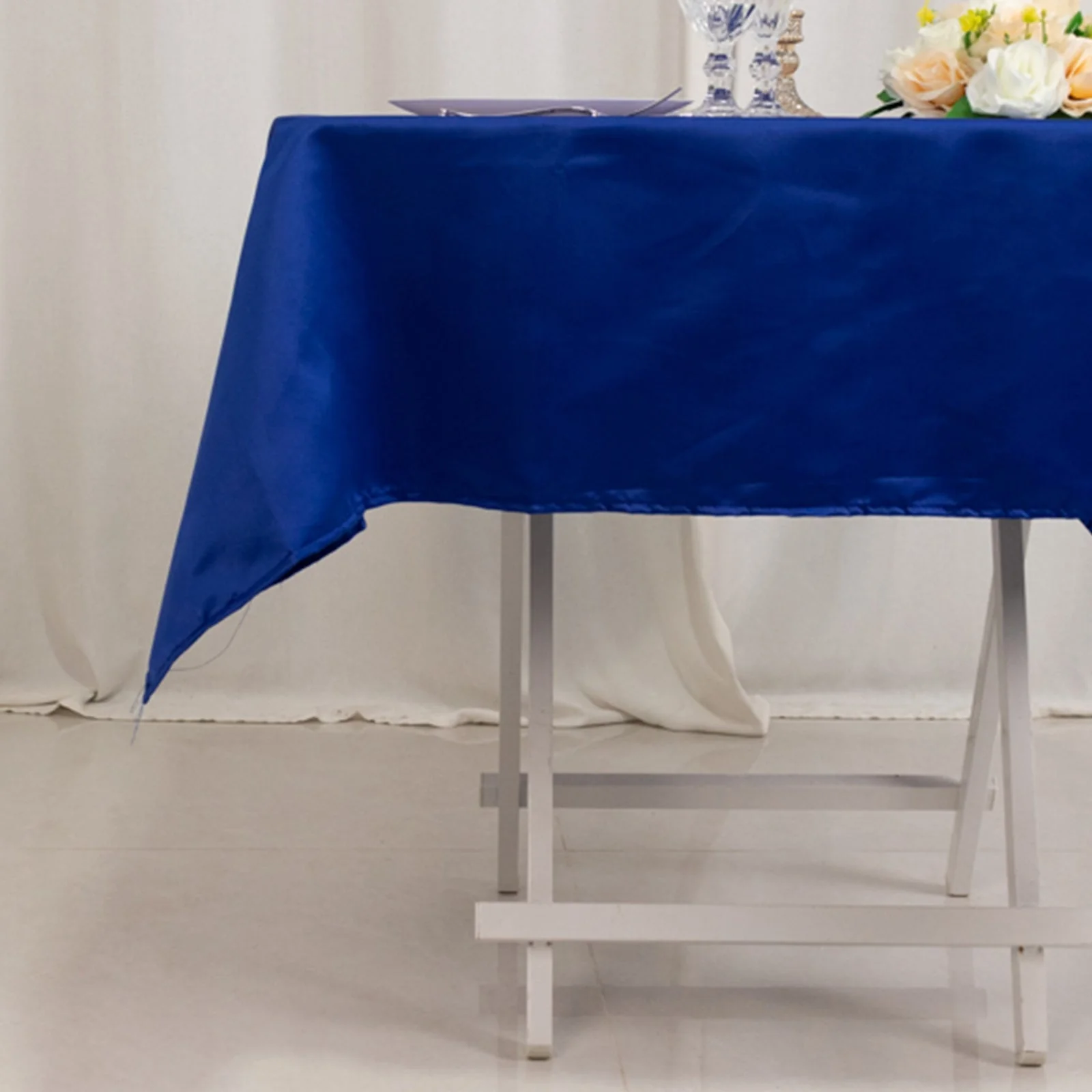 Lamour Satin Square Tablecloth 54"x54" Royal Blue - Classy Silk-Like Table Cover - Image 5