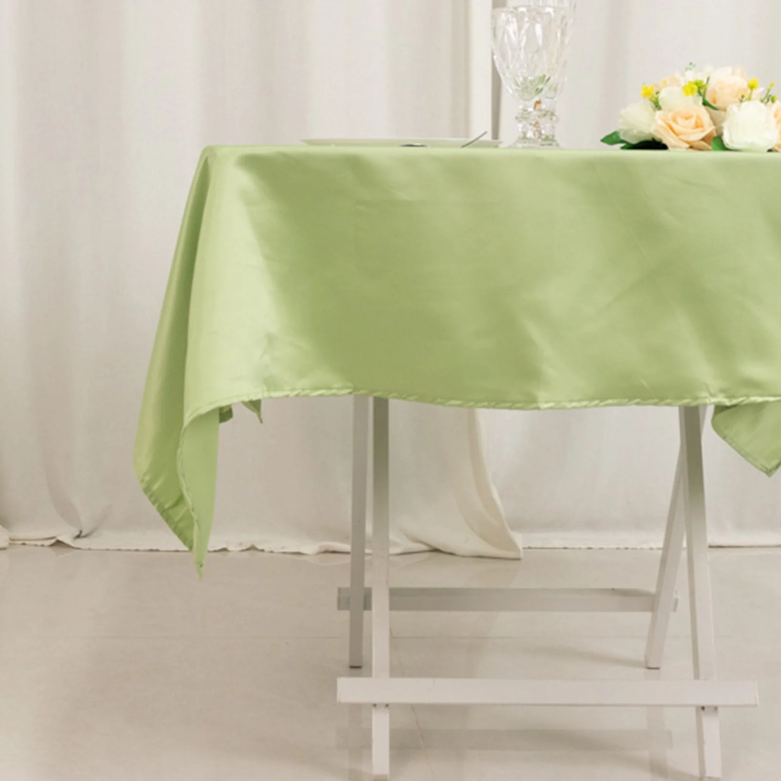 Lamour Satin Square Tablecloth 54"x54" Sage Green - Classy Silk-Like Table Cover - Image 5