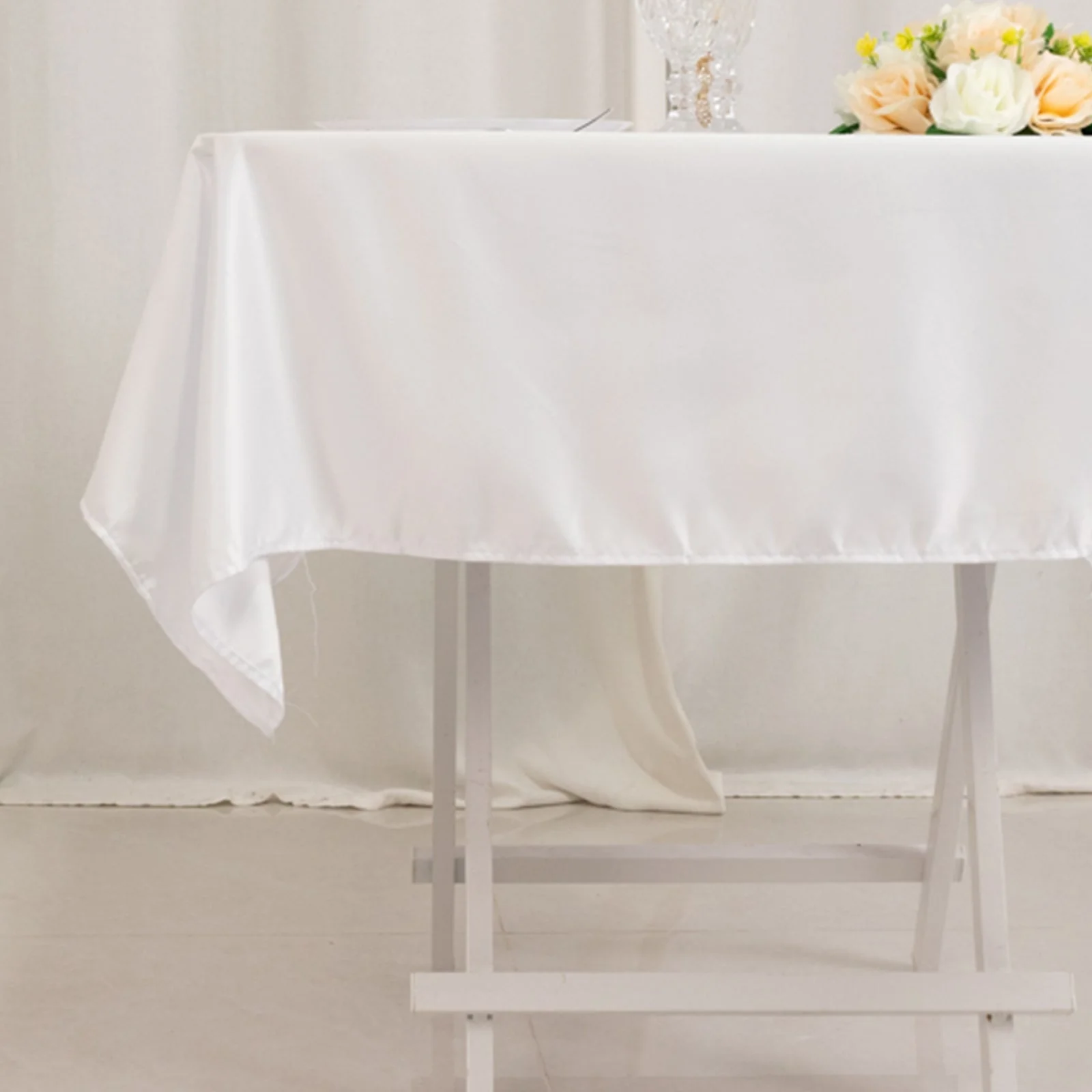 Lamour Satin Square Tablecloth 54"x54" White - Classy Table Cover with Soft Tempered Sheen for Upscale Occasions - Image 5