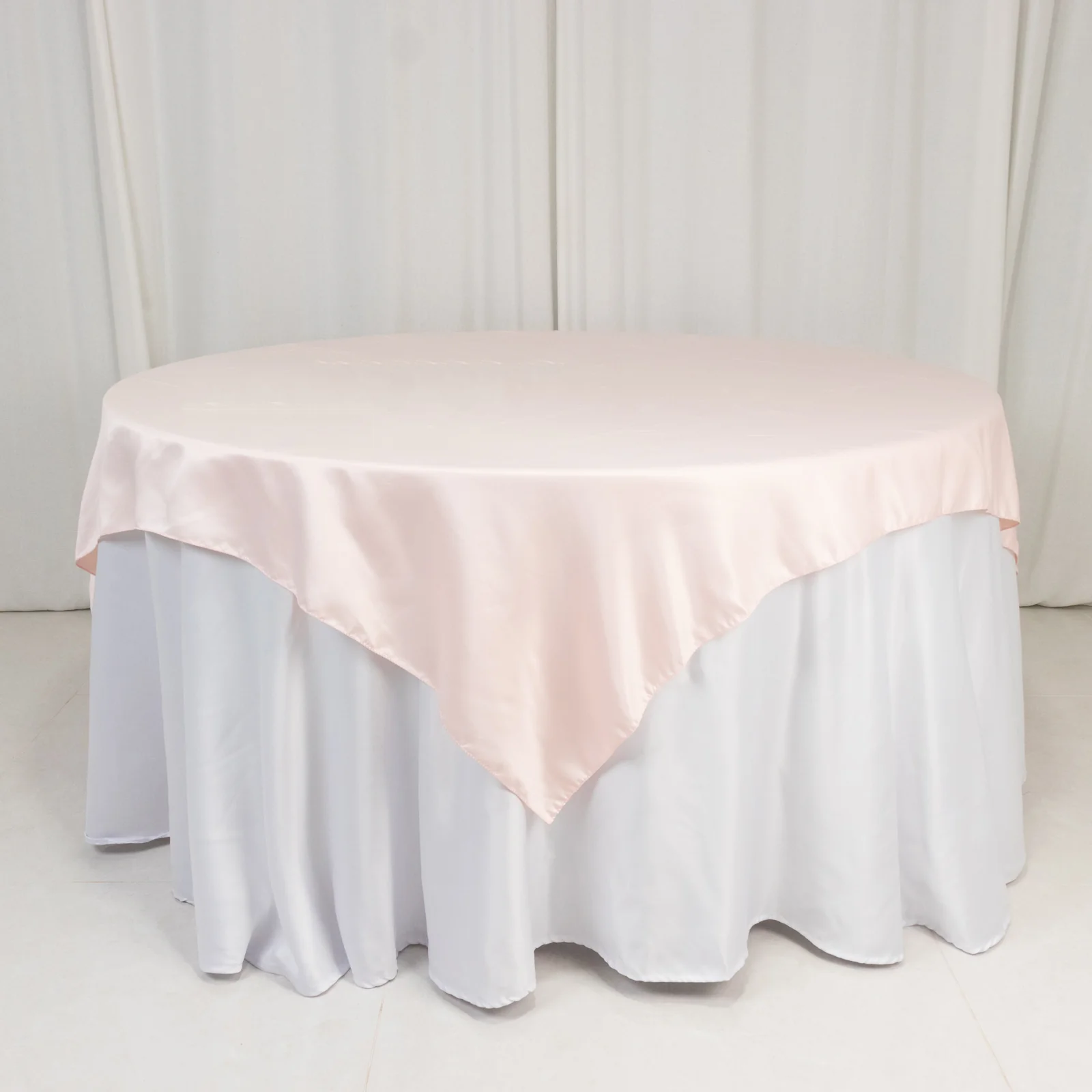 Lamour Satin Table Overlay 72"x72" Blush with Smooth Finish