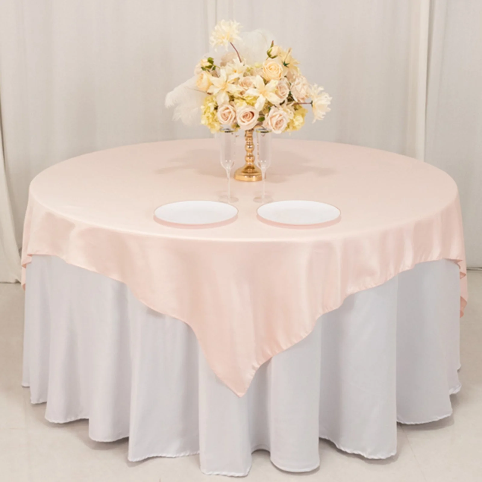 Lamour Satin Table Overlay 72"x72" Blush with Smooth Finish - Image 4