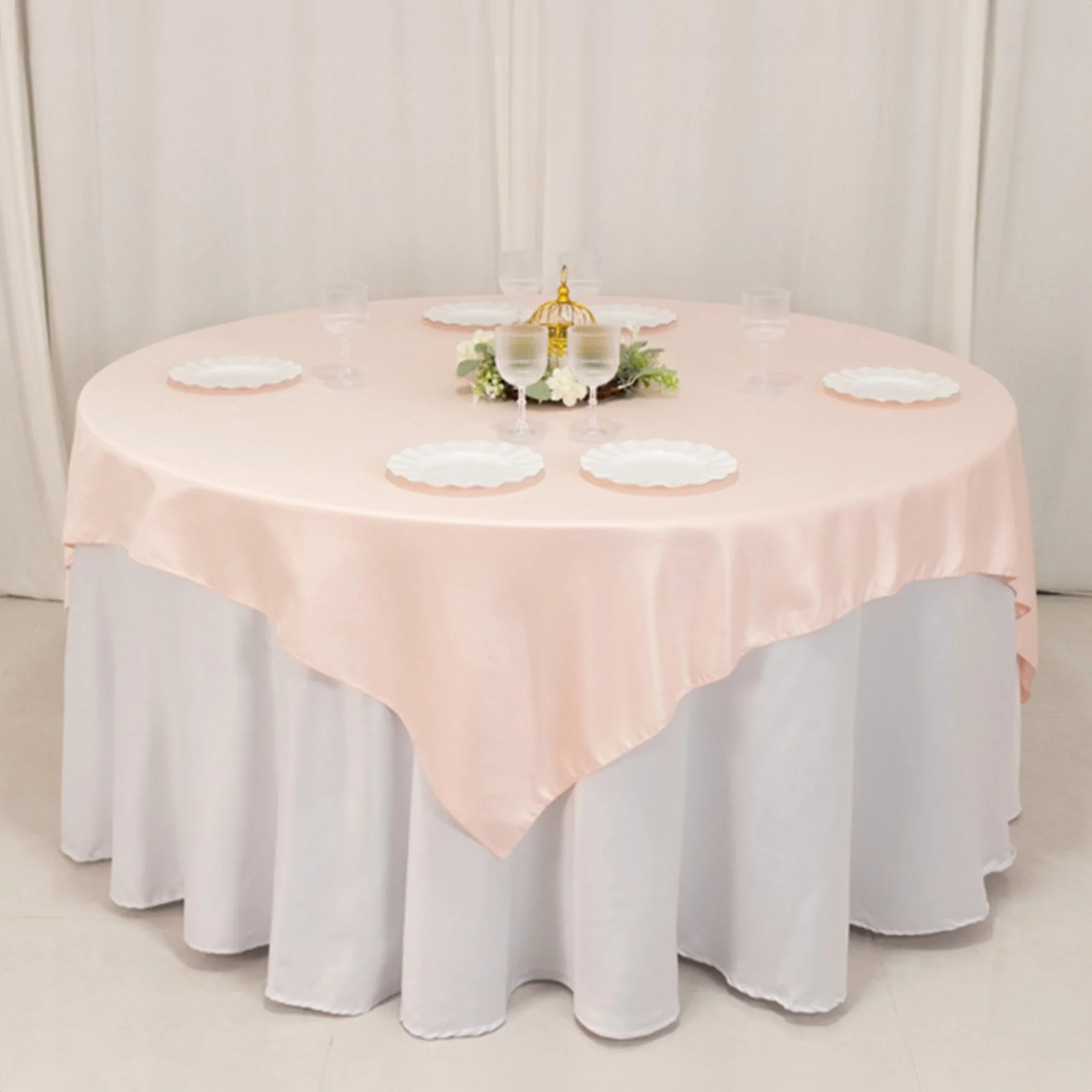 Lamour Satin Table Overlay 72"x72" Blush with Smooth Finish - Image 5