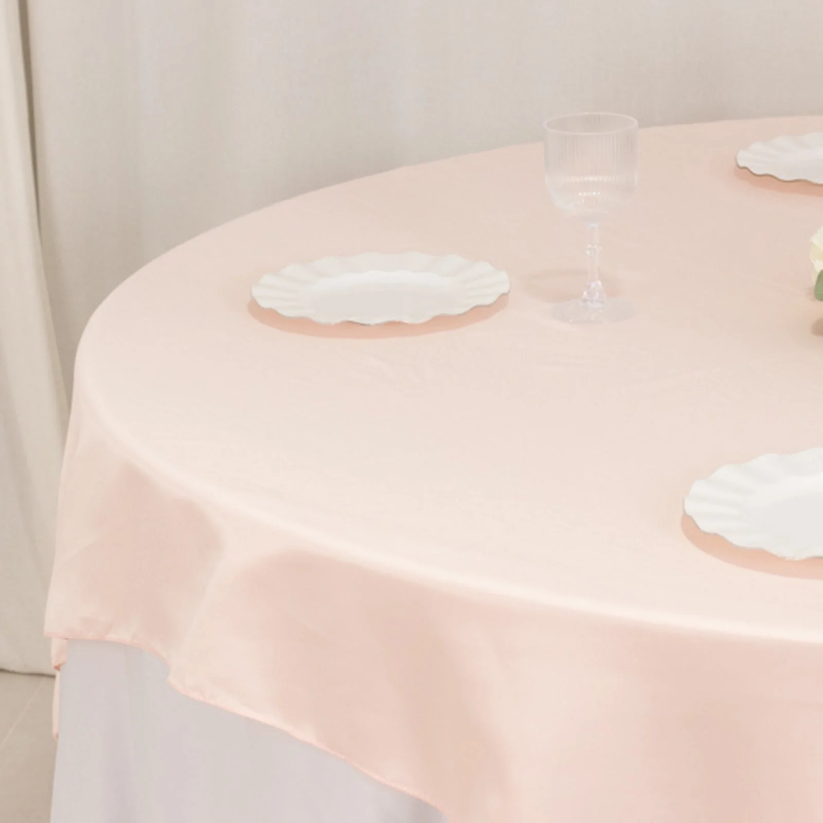 Lamour Satin Table Overlay 72"x72" Blush with Smooth Finish - Image 6