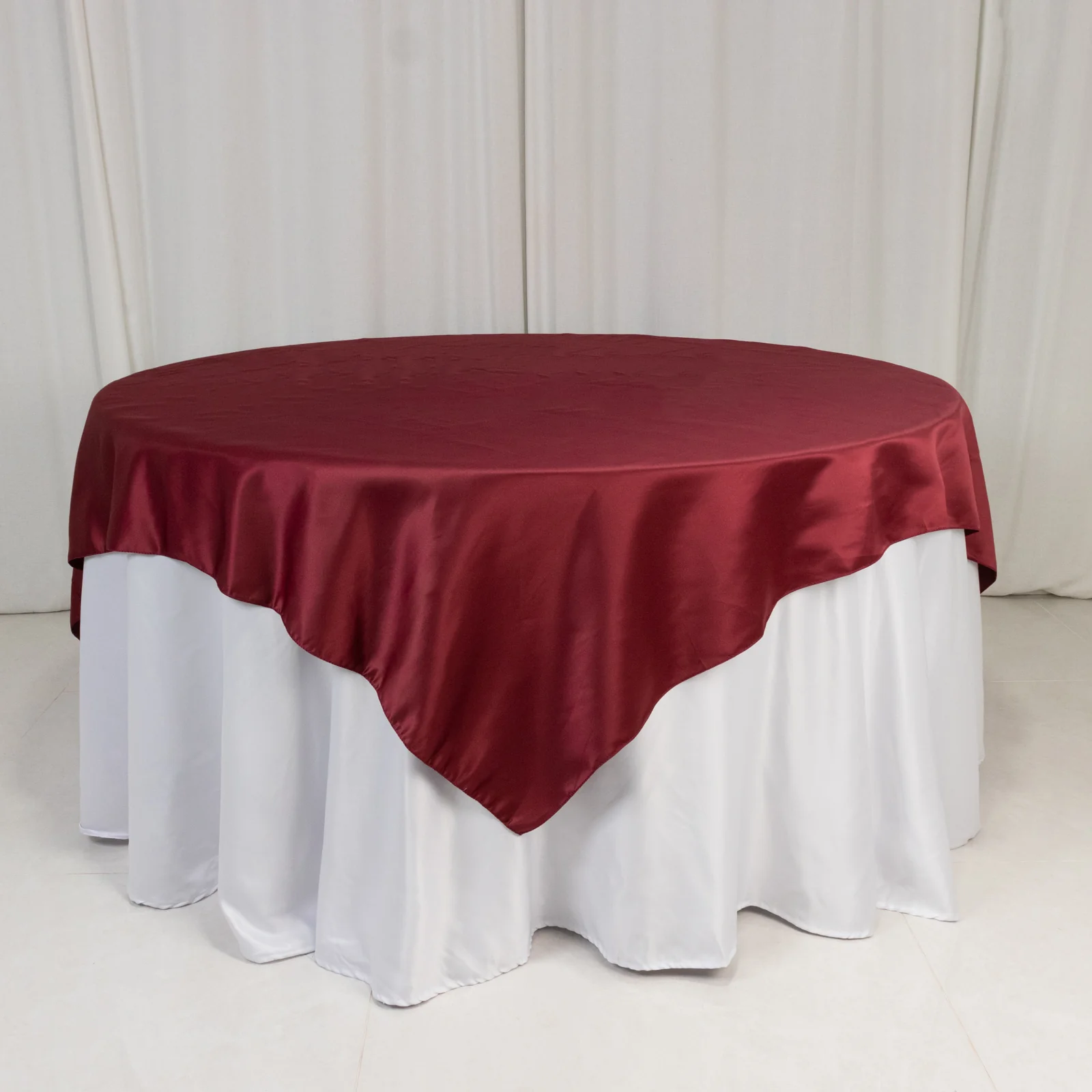 Lamour Satin Table Overlay 72"x72" Burgundy with Smooth Finish