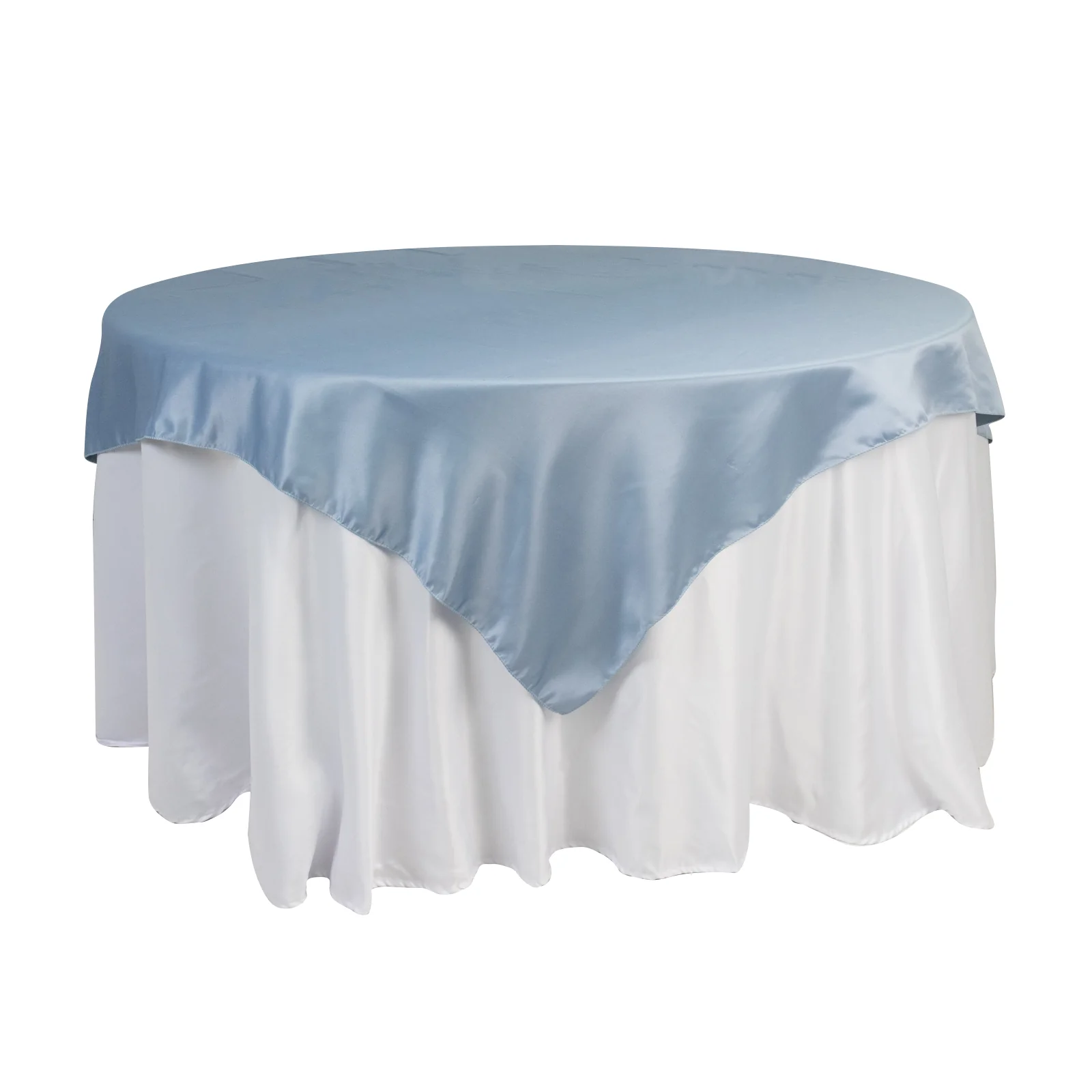 Lamour Satin Table Overlay 72"x72" Dusty Blue with Smooth Finish - Image 3