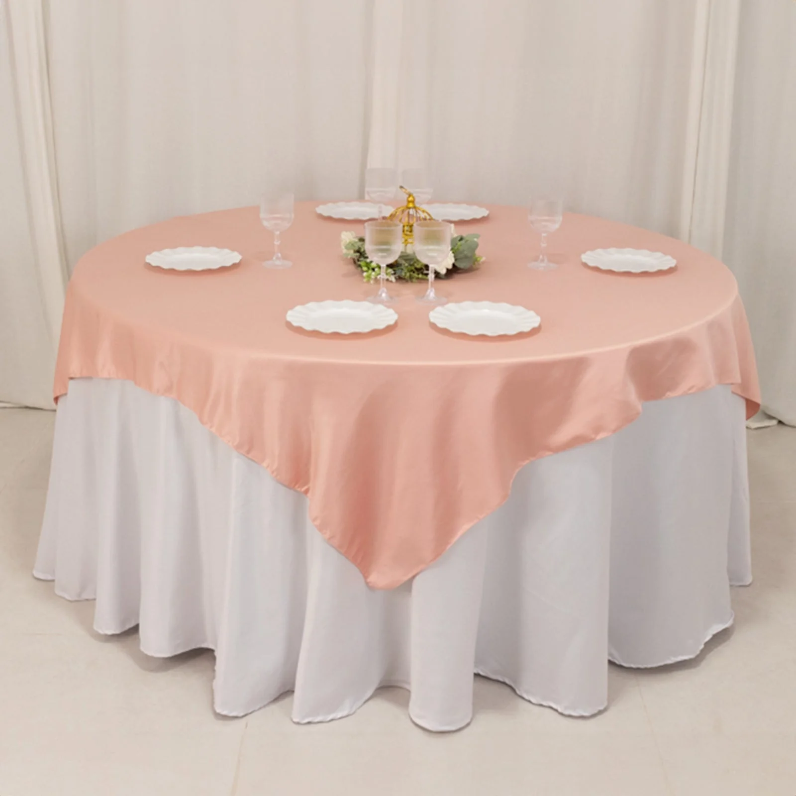 Lamour Satin Table Overlay 72"x72" Dusty Rose with Smooth Finish - Image 5