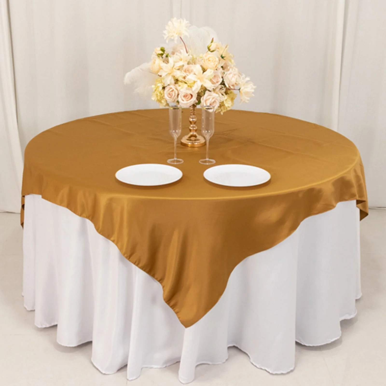 Lamour Satin Table Overlay 72"x72" Gold with Smooth Finish - Perfect for Wedding Receptions - Image 4