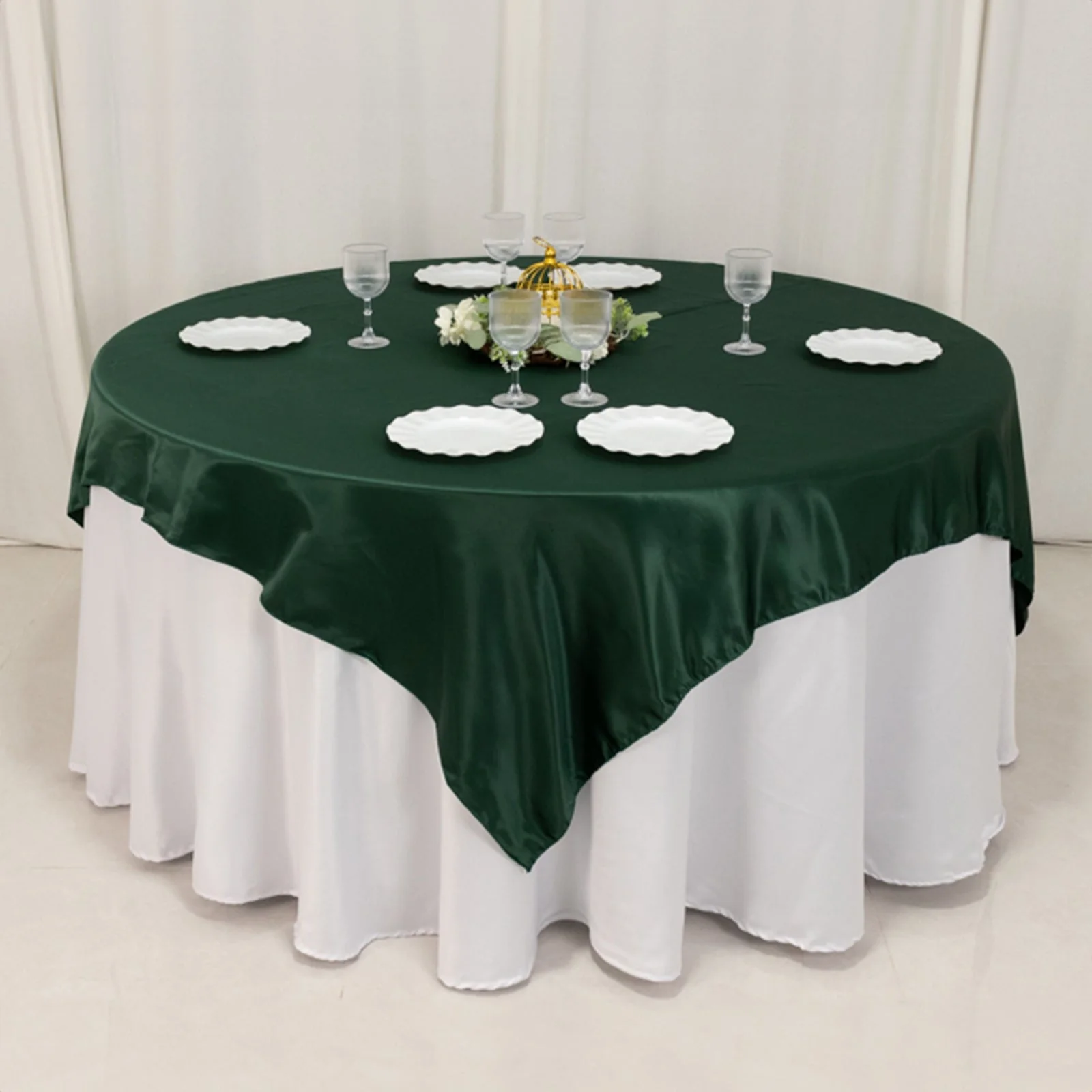 Lamour Satin Table Overlay 72"x72" Hunter Emerald Green with Smooth Finish - Image 5