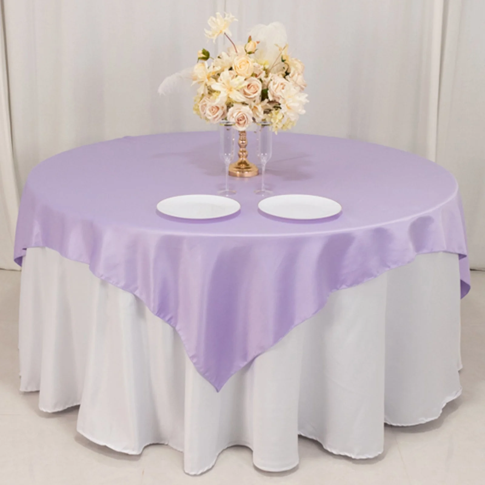 Lamour Satin Table Overlay 72"x72" Lavender Lilac with Smooth Finish - Image 4