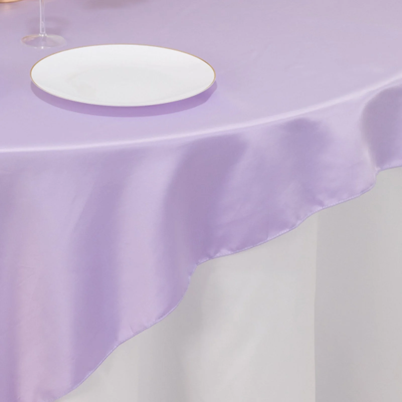 Lamour Satin Table Overlay 72"x72" Lavender Lilac with Smooth Finish - Image 7