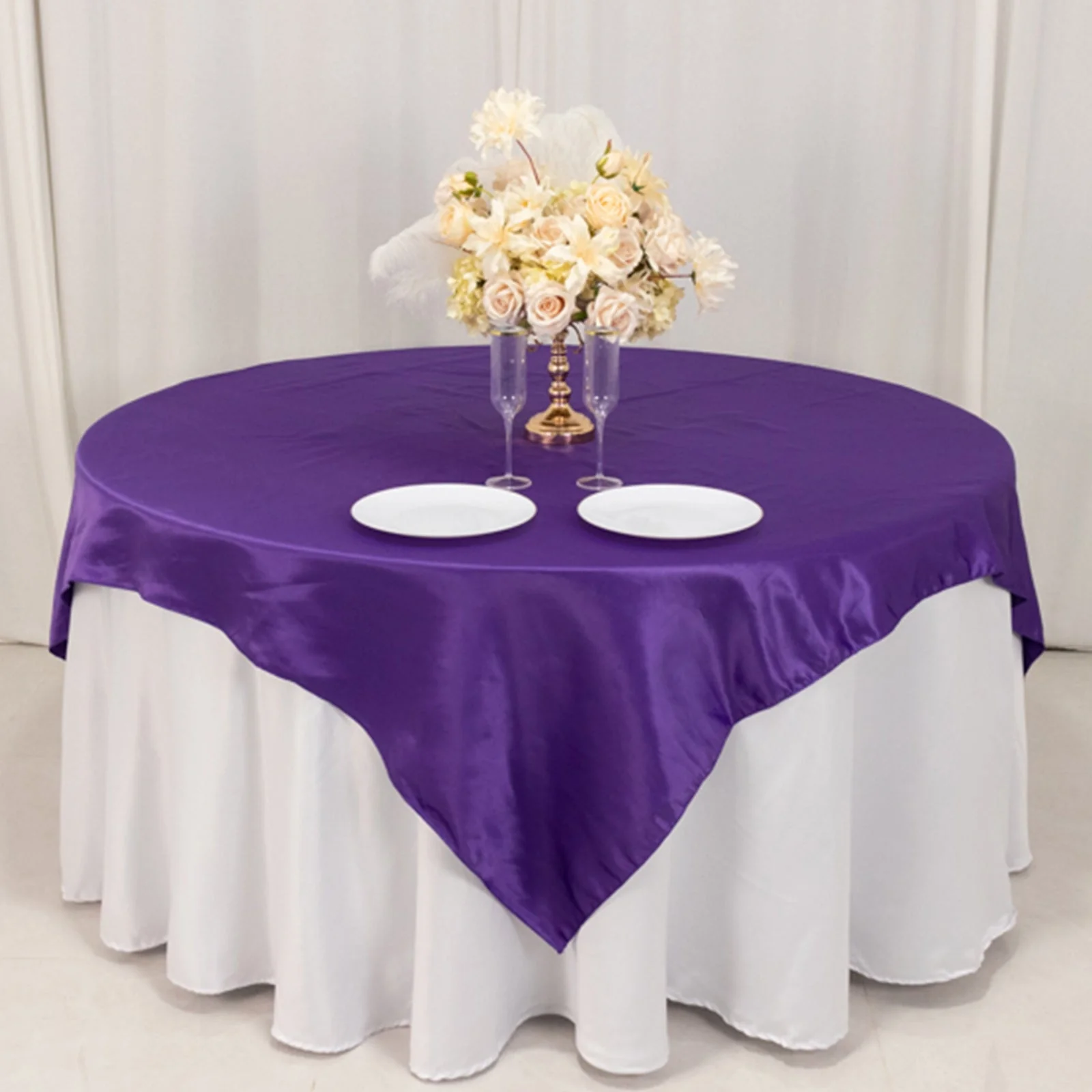 Lamour Satin Table Overlay 72"x72" Purple with Smooth Finish - Image 4