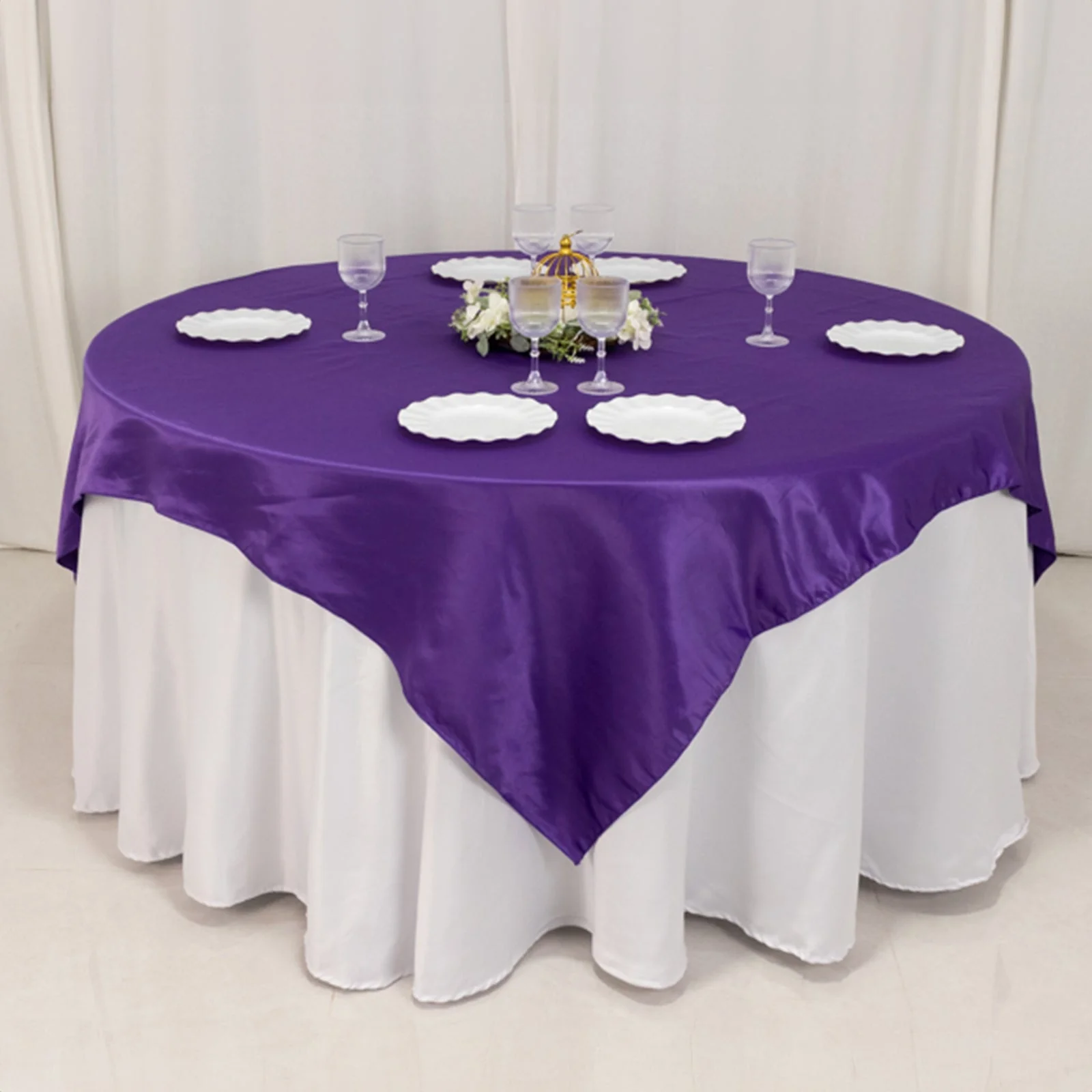Lamour Satin Table Overlay 72"x72" Purple with Smooth Finish - Image 5