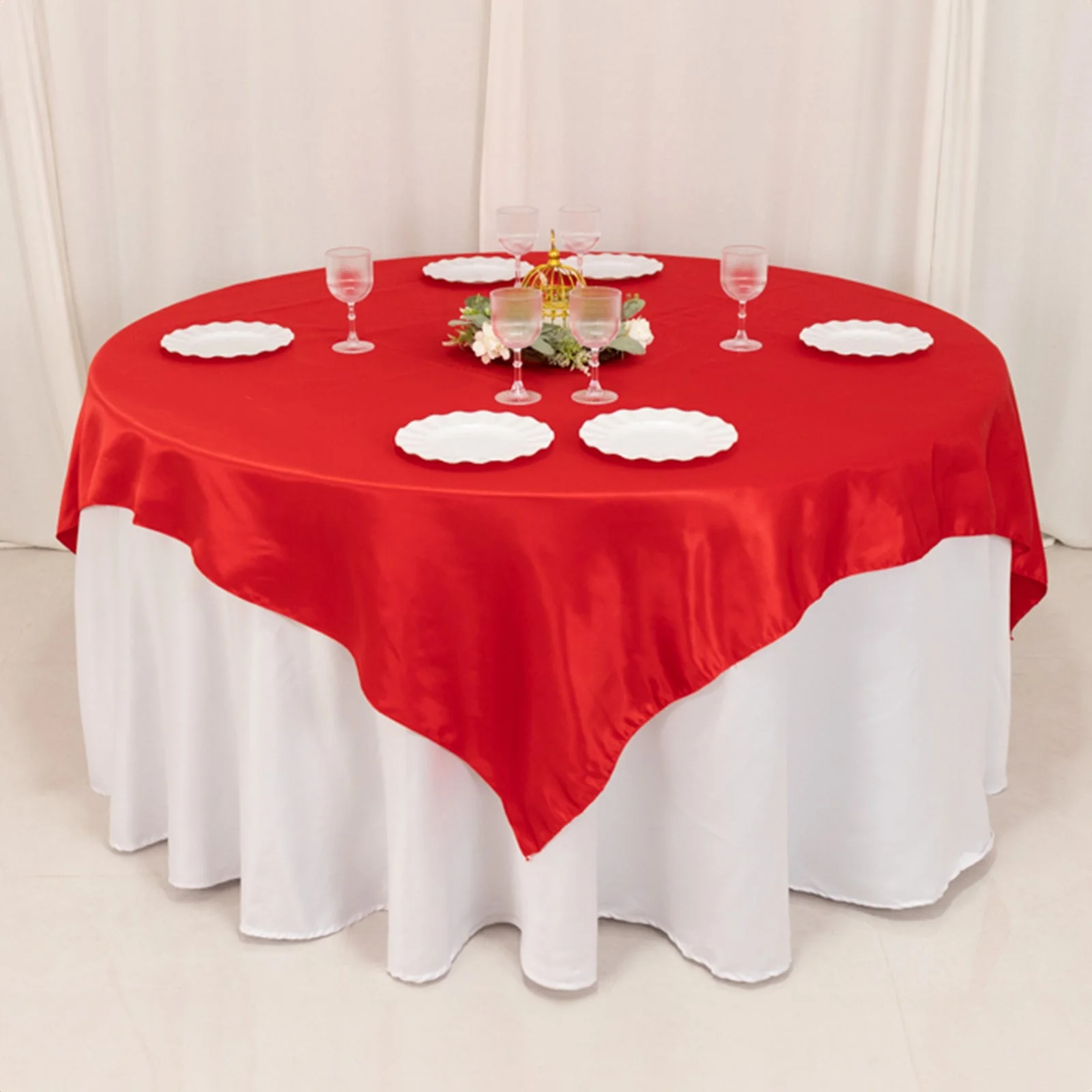 Lamour Satin Table Overlay 72"x72" Red with Smooth Finish - Image 5