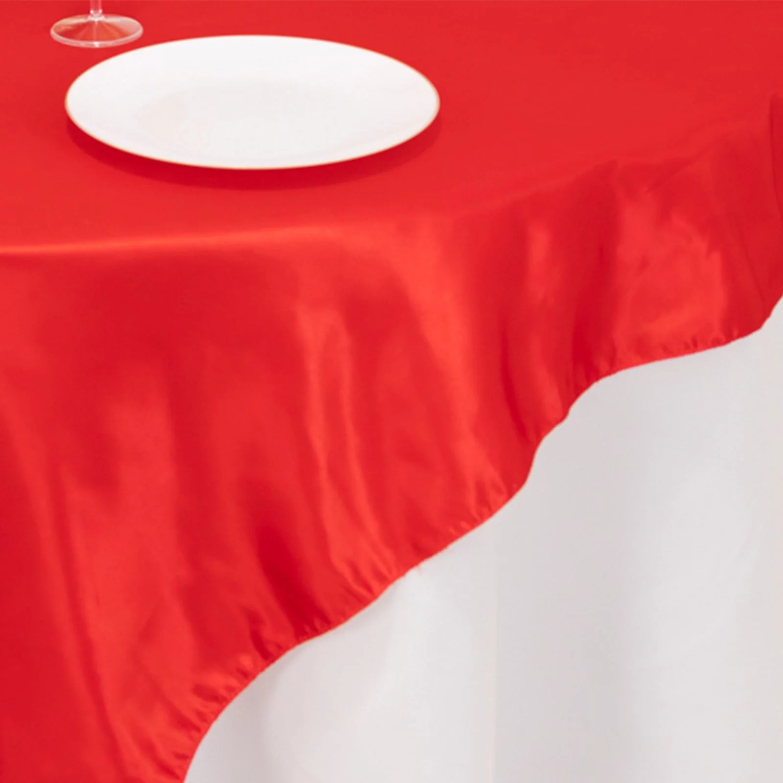 Lamour Satin Table Overlay 72"x72" Red with Smooth Finish - Image 7