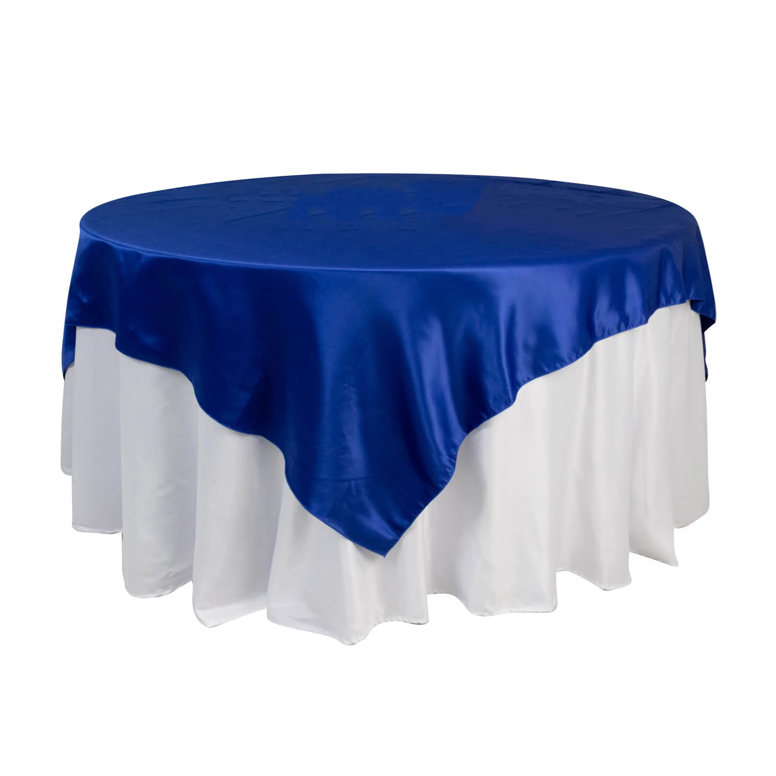 Lamour Satin Table Overlay 72"x72" Royal Blue with Smooth Finish - Image 3